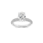 1.5Cttw Oval Shaped Lab Grown Diamond (F/VS) Three Row Micro Pave Engagement Ring in 14K Gold