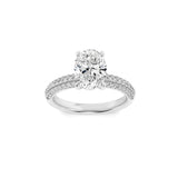 1.5Cttw Oval Shaped Lab Grown Diamond (F/VS) Three Row Micro Pave Engagement Ring in 14K Gold