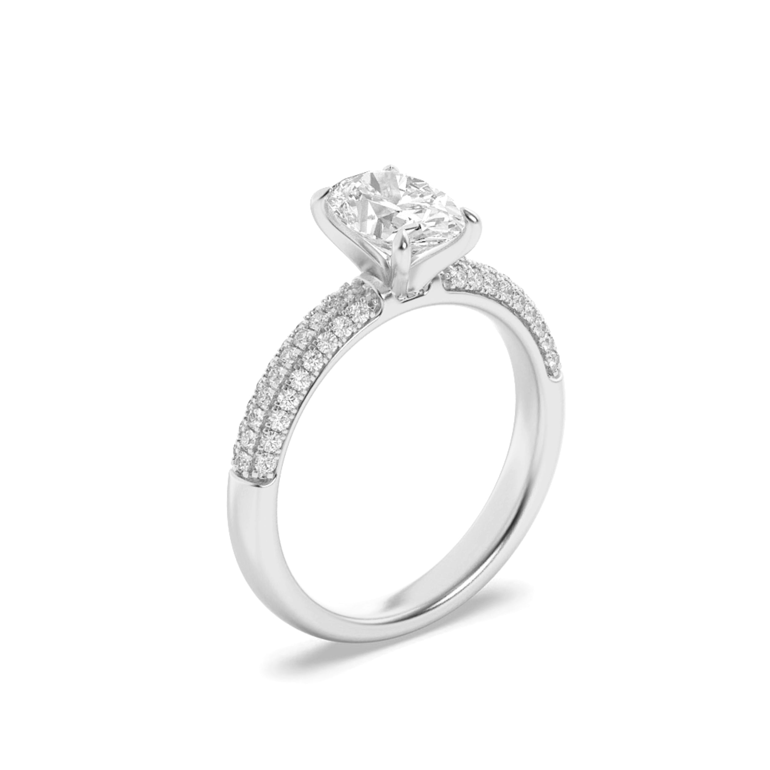 1.5Cttw Oval Shaped Lab Grown Diamond (F/VS) Three Row Micro Pave Engagement Ring in 14K Gold