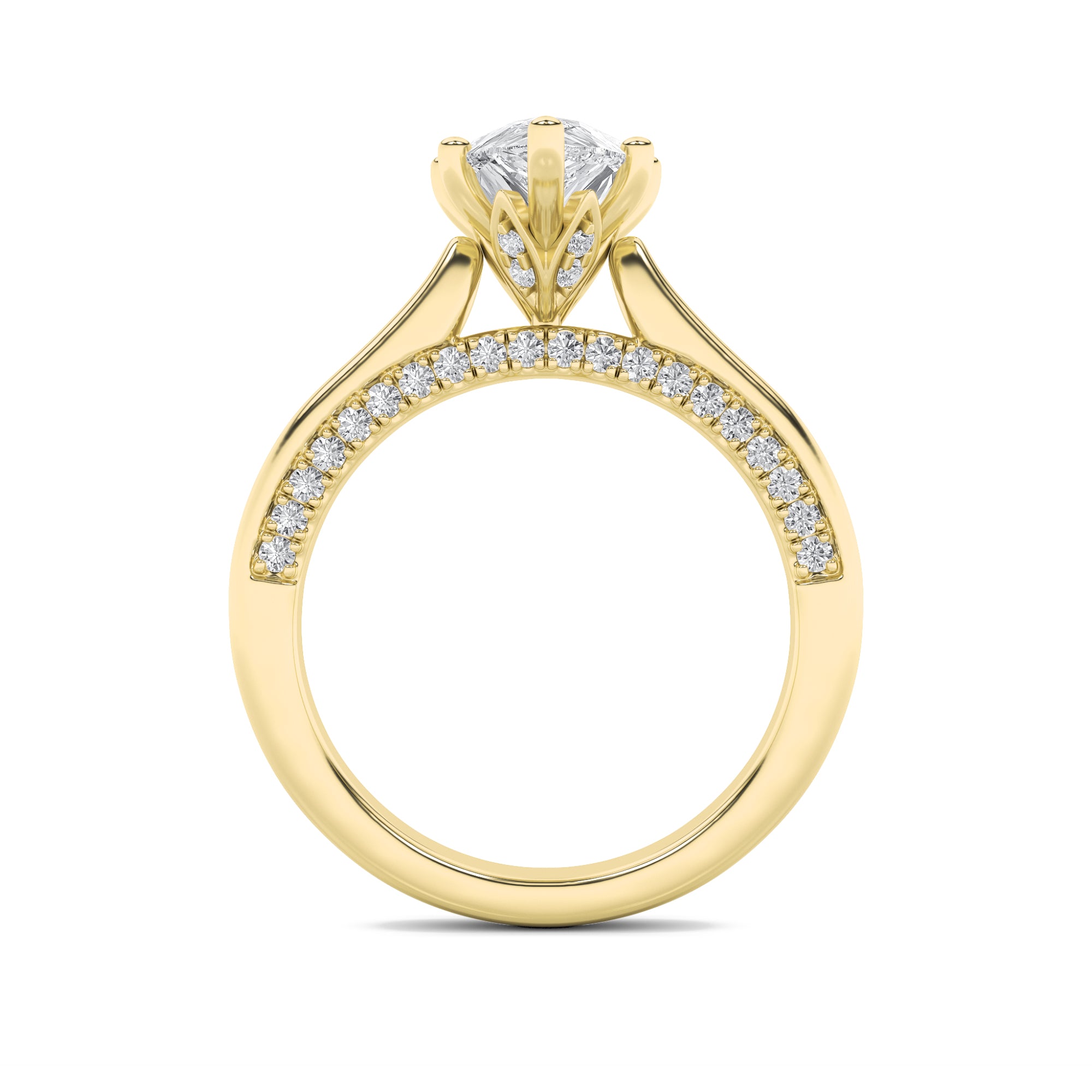 2Cttw Pear Shaped Lab Grown Diamond (F/VS) Tulip Motif Accented Engagement Ring in 14K Gold