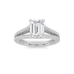 2Cttw Emerald Shaped Lab Grown Diamond (F/VS) Split Shank Accented Engagement Ring in 14K Gold