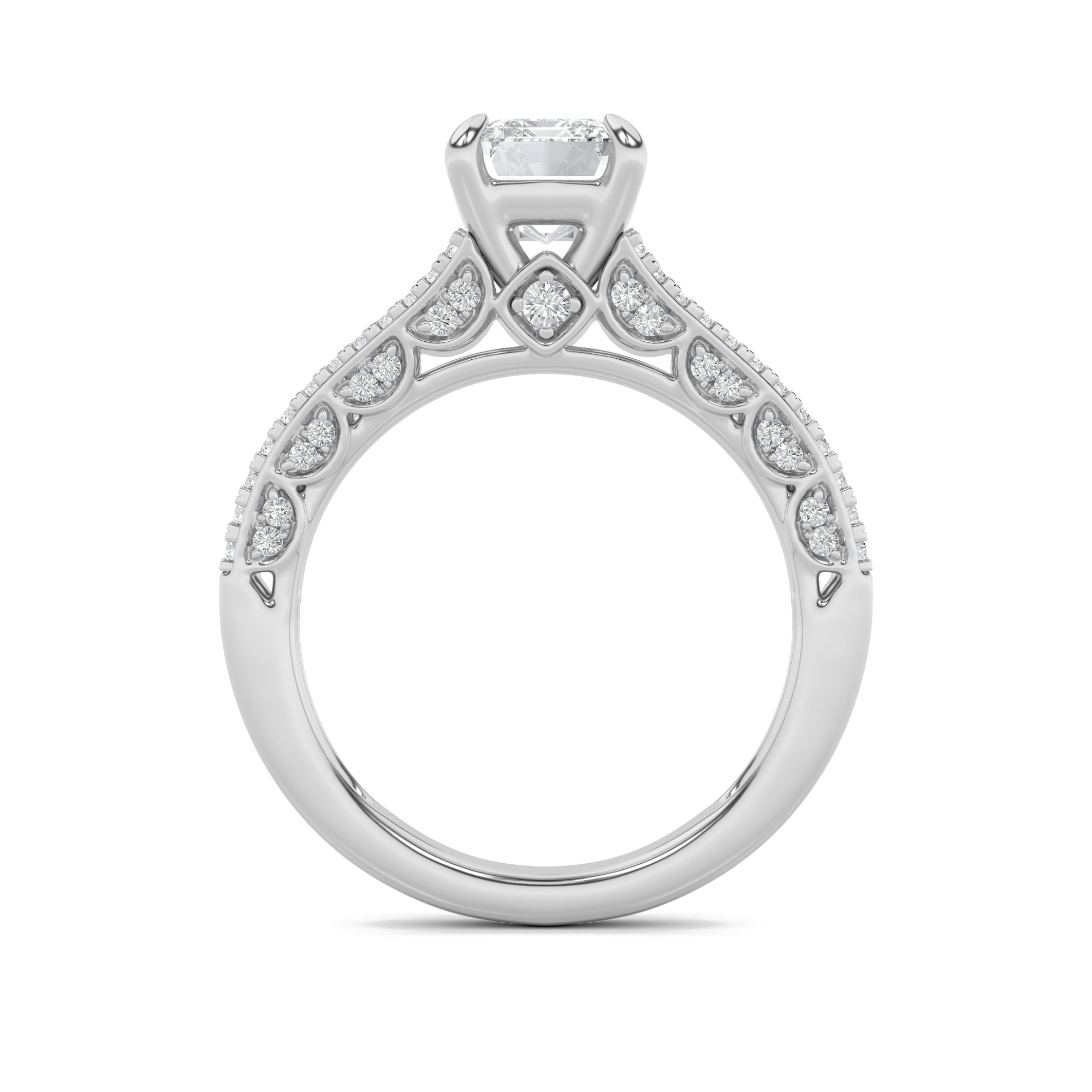 2Cttw Emerald Shaped Lab Grown Diamond (F/VS) Split Shank Accented Engagement Ring in 14K Gold
