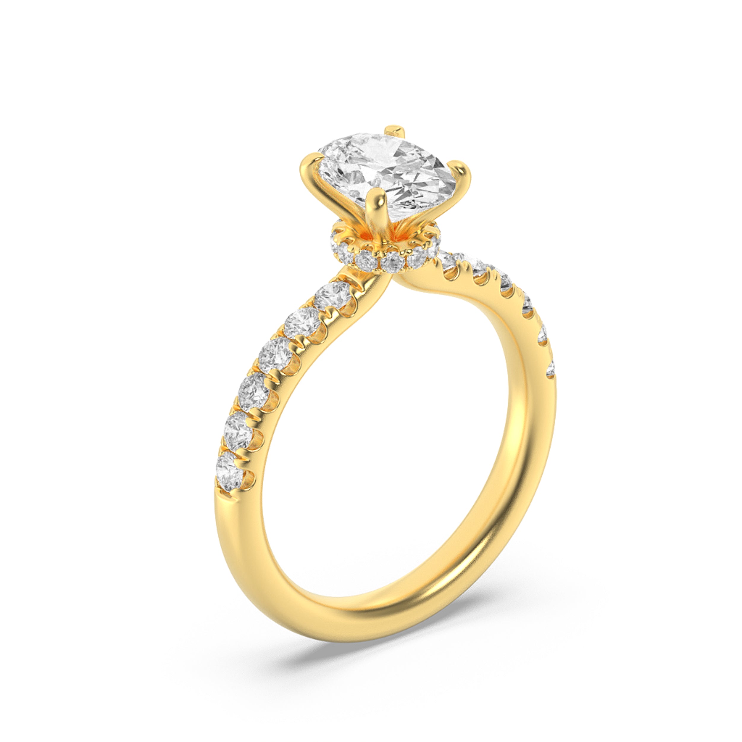2Cttw Oval Shaped Lab Grown Diamond (F/VS) Hidden Halo Accented Ring in 14K Gold