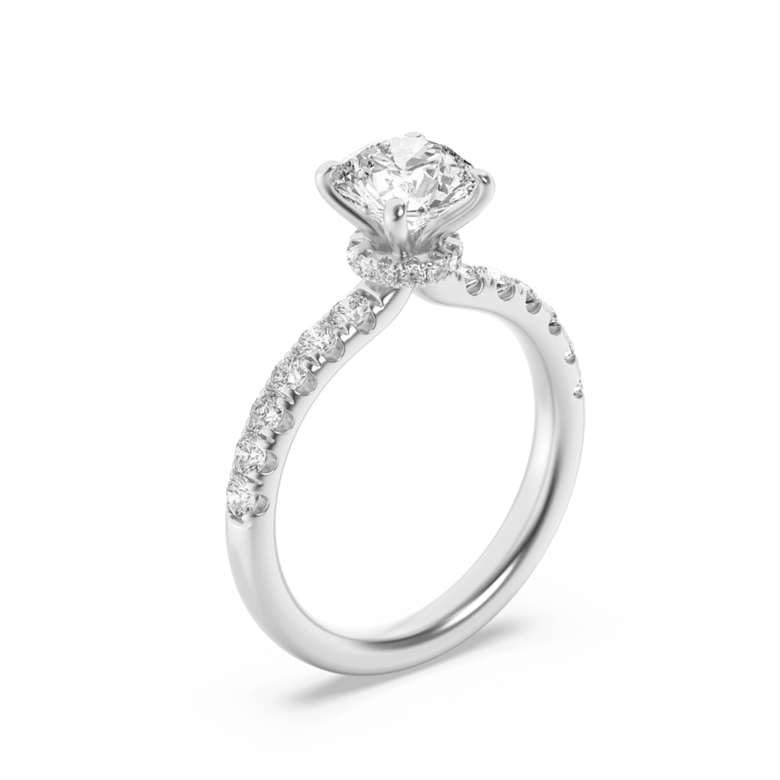 1.5Cttw Round Shaped Lab Grown Diamond (F/VS) Hidden Halo Accented Ring in 14K Gold