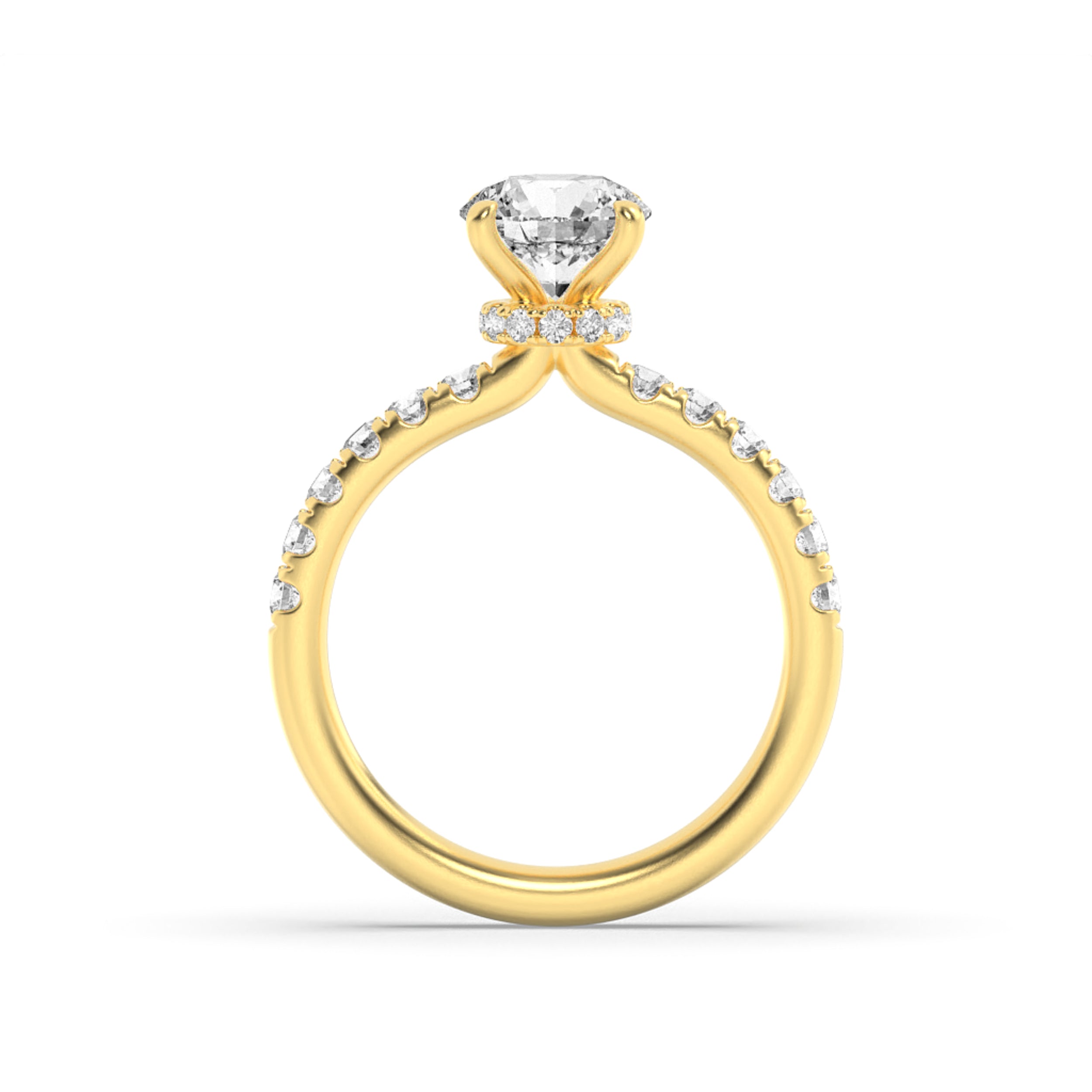 2Cttw Round Shaped Lab Grown Diamond (F/VS) Hidden Halo Accented Ring in 14K Gold