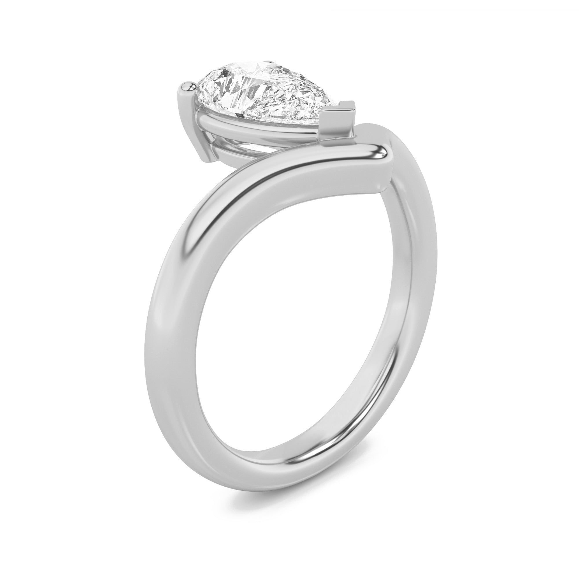 1.5Cttw Pear Shaped Lab Grown Diamond (F/VS) Chevron Solitaire Engagement Ring in 14K Gold