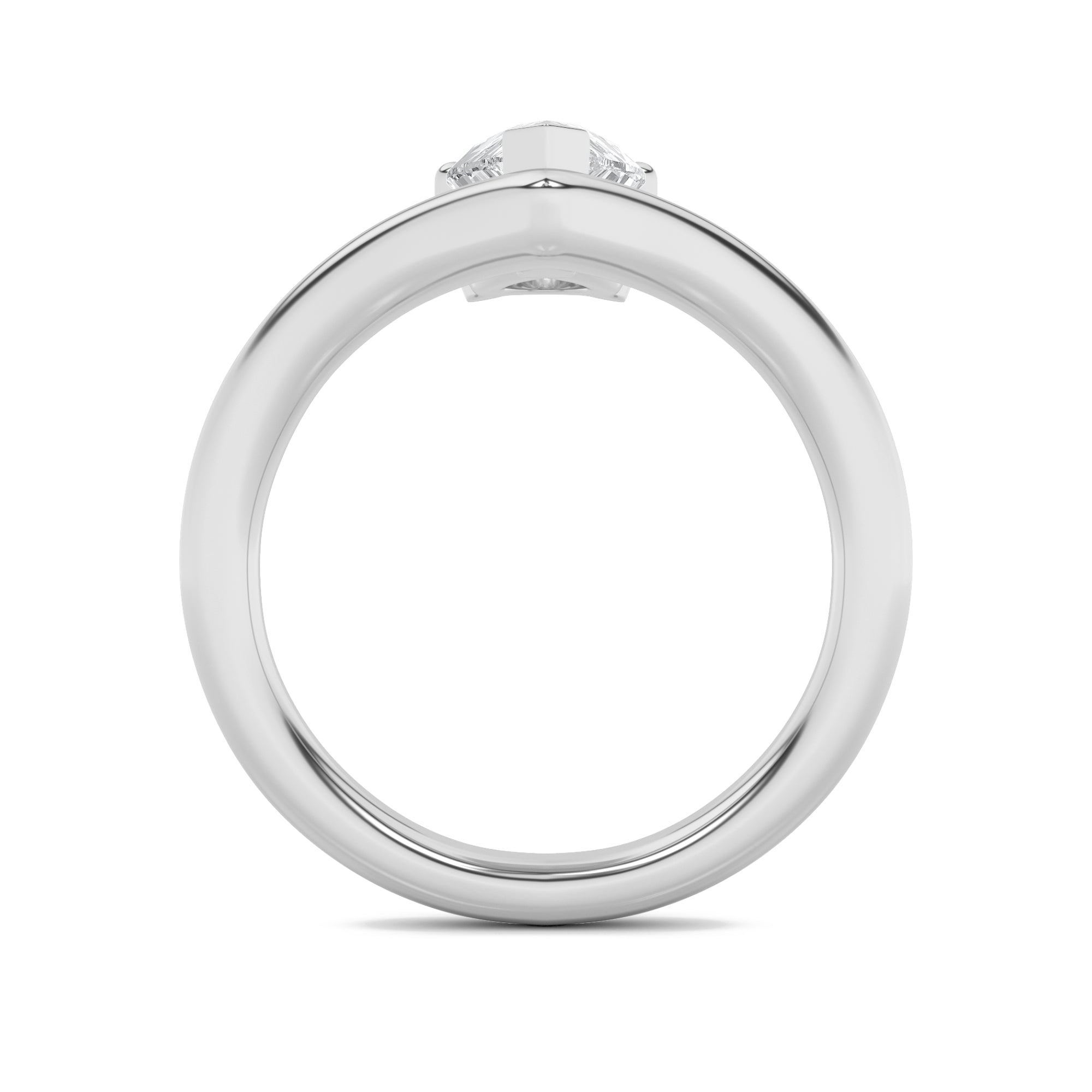 1.5Cttw Pear Shaped Lab Grown Diamond (F/VS) Chevron Solitaire Engagement Ring in 14K Gold
