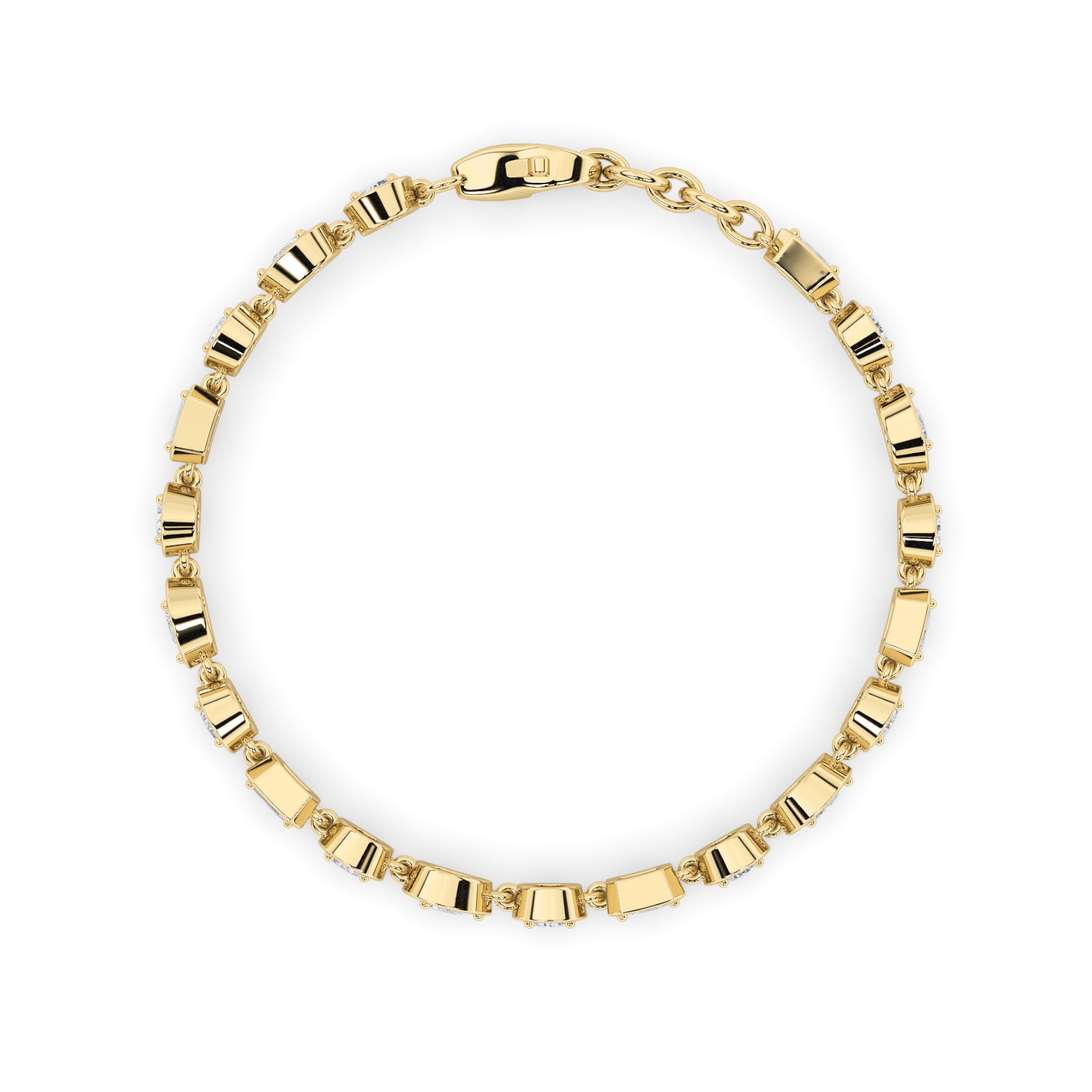 4Cttw Emerald Shaped Lab Grown Diamond (F/VS) Mix Shaped Bezel Set  Bracelet in 14K Gold