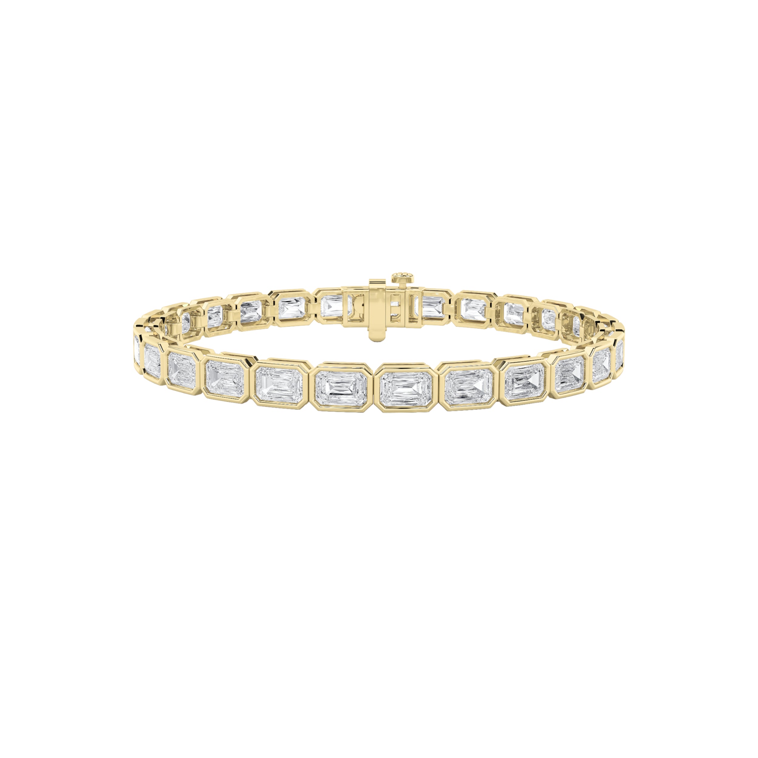 15Cttw Emerald Shaped Lab Grown Diamond (F/VS) East West Bezel Set Bracelet in 14K Gold