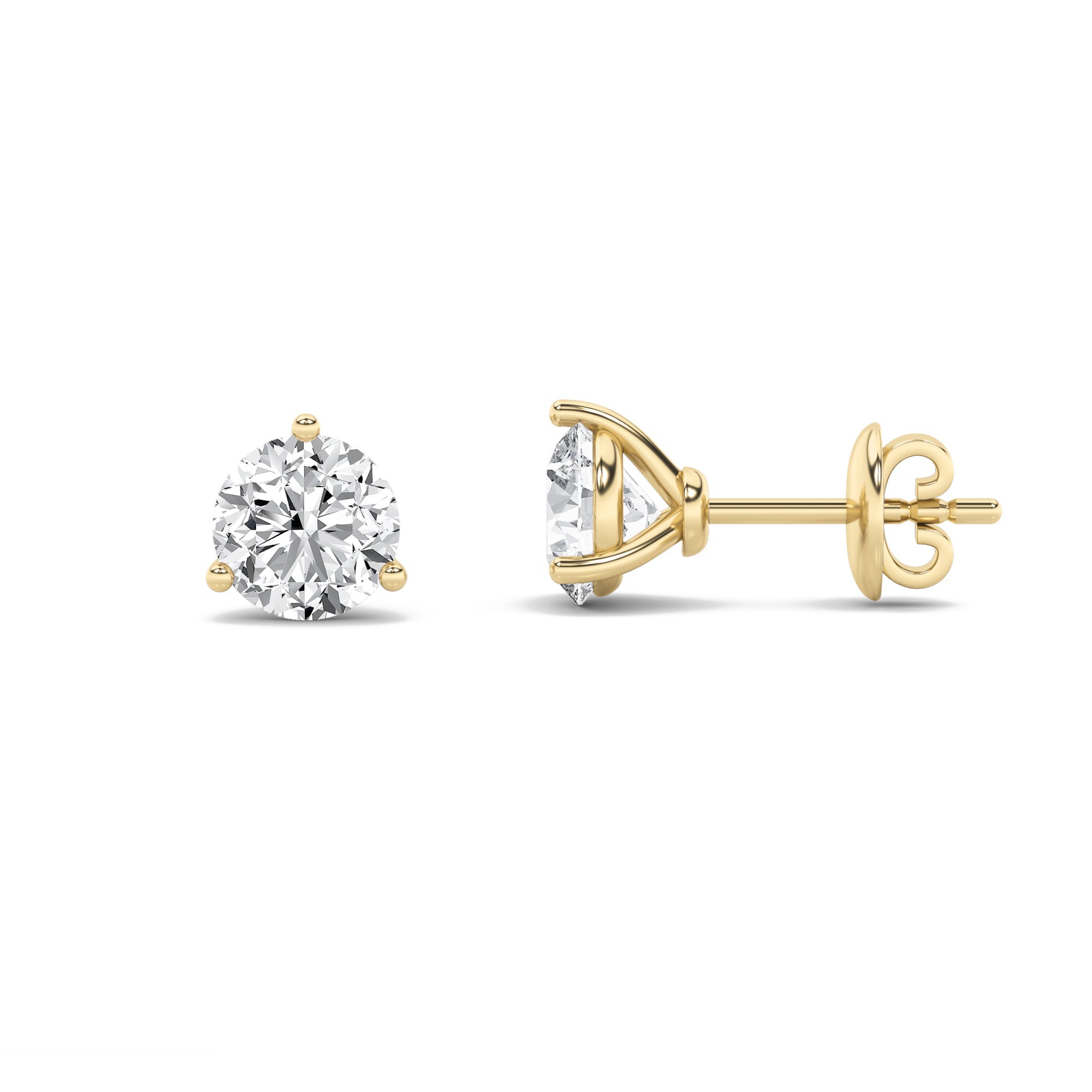 1.5Cttw Round Shaped Lab Grown Diamond (F/VS) Three Prong Martini Stud Earrings in 14K Gold