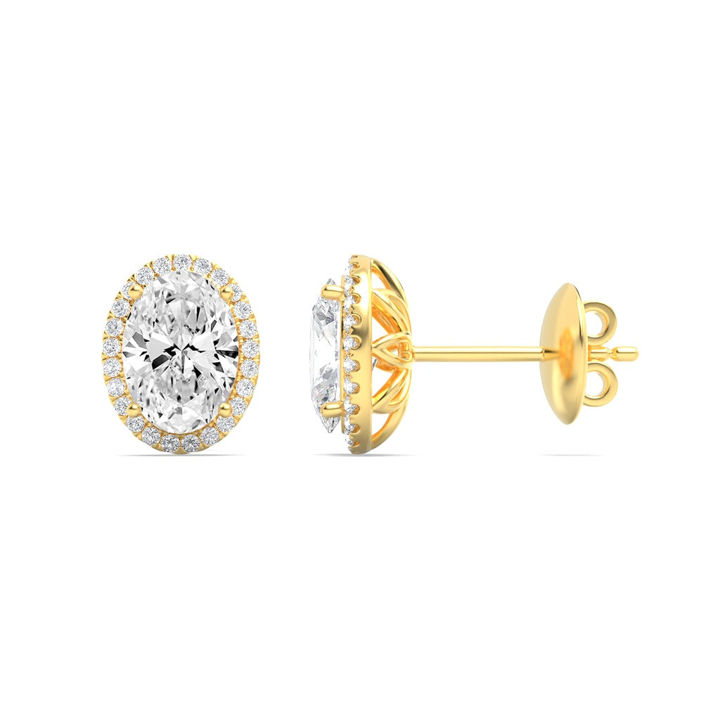 3Cttw Oval Shaped Lab Grown Diamond (F/VS) Halo Stud Earrings in 14K Gold