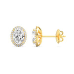 3Cttw Oval Shaped Lab Grown Diamond (F/VS) Halo Stud Earrings in 14K Gold