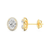 3Cttw Oval Shaped Lab Grown Diamond (F/VS) Halo Stud Earrings in 14K Gold