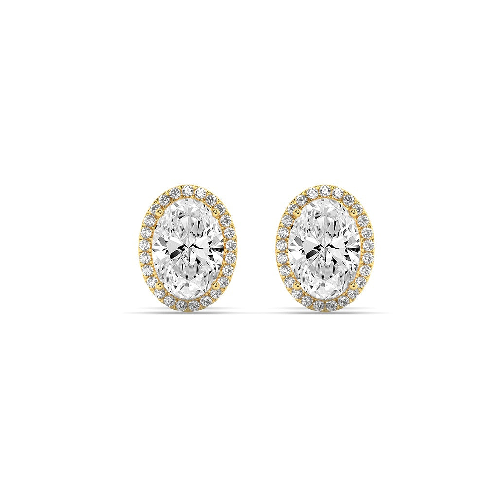 3Cttw Oval Shaped Lab Grown Diamond (F/VS) Halo Stud Earrings in 14K Gold