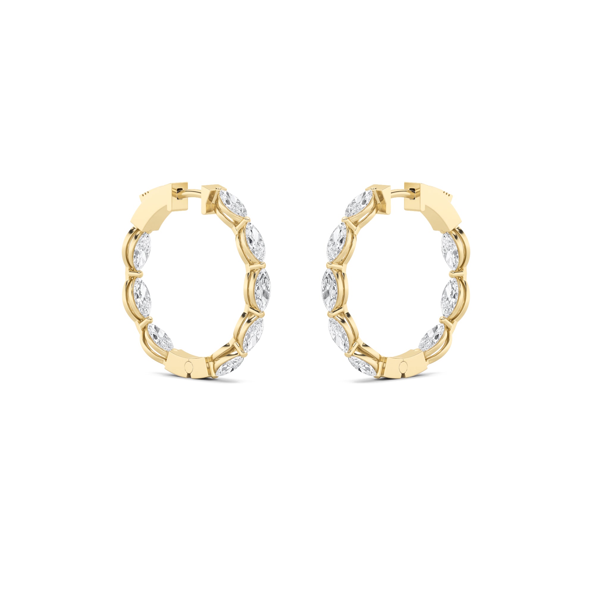 4Cttw Marquise Shaped Lab Grown Diamond (F/VS) Inside Out Hoop Earrings in 14K Gold