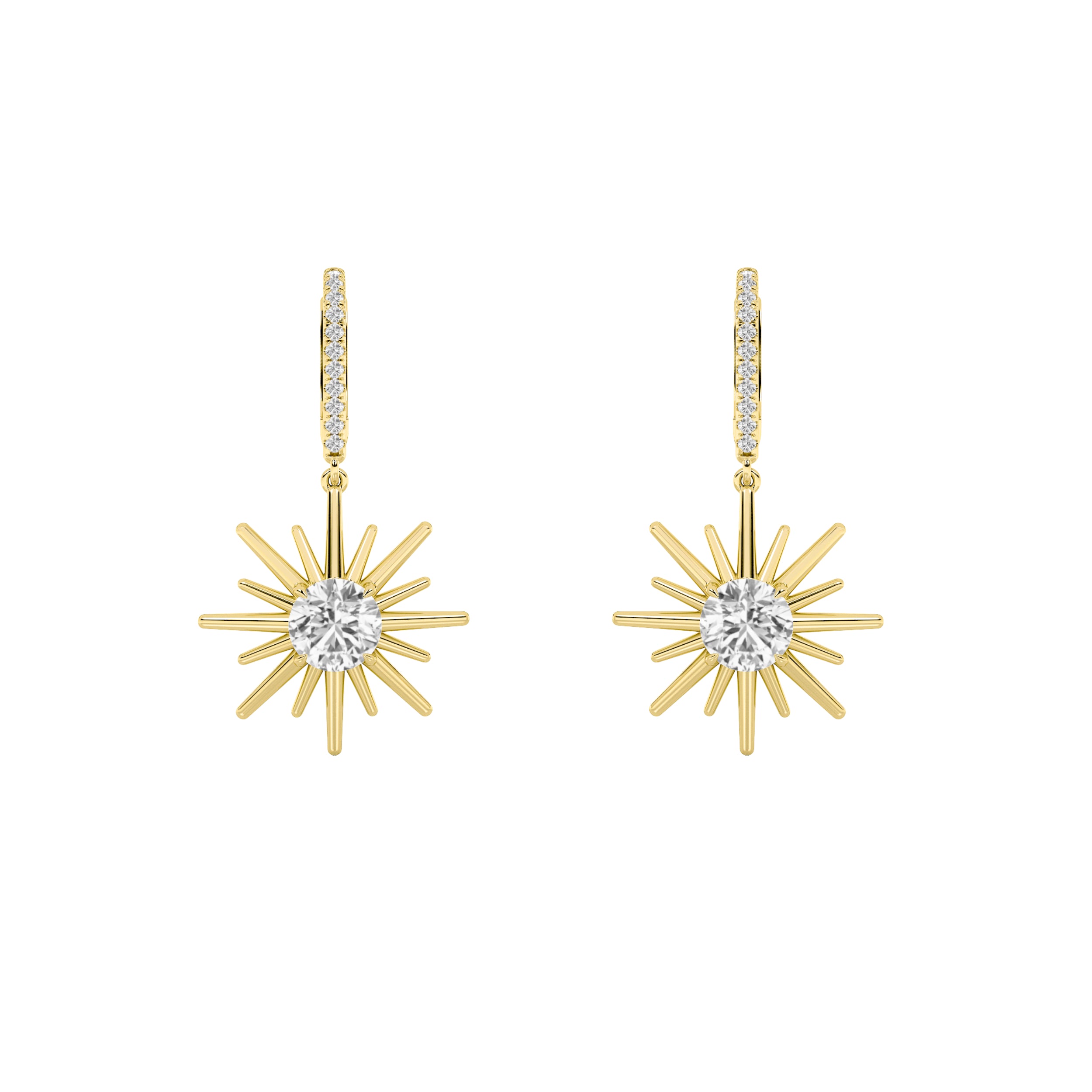 2Cttw Round Shaped Lab Grown Diamond (F/VS) Dangle Earrings in 14K Gold