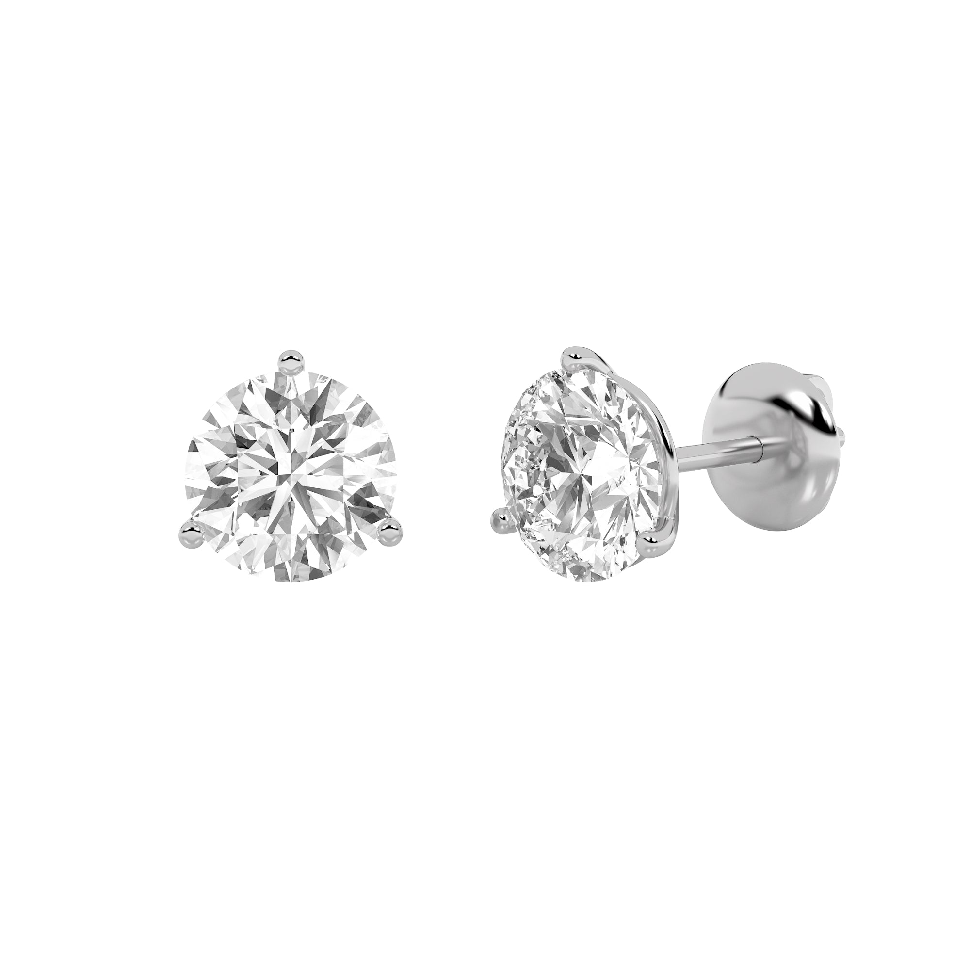 3Cttw Round Shaped Lab Grown Diamond (F/VS) Stud Earrings in 14K Gold