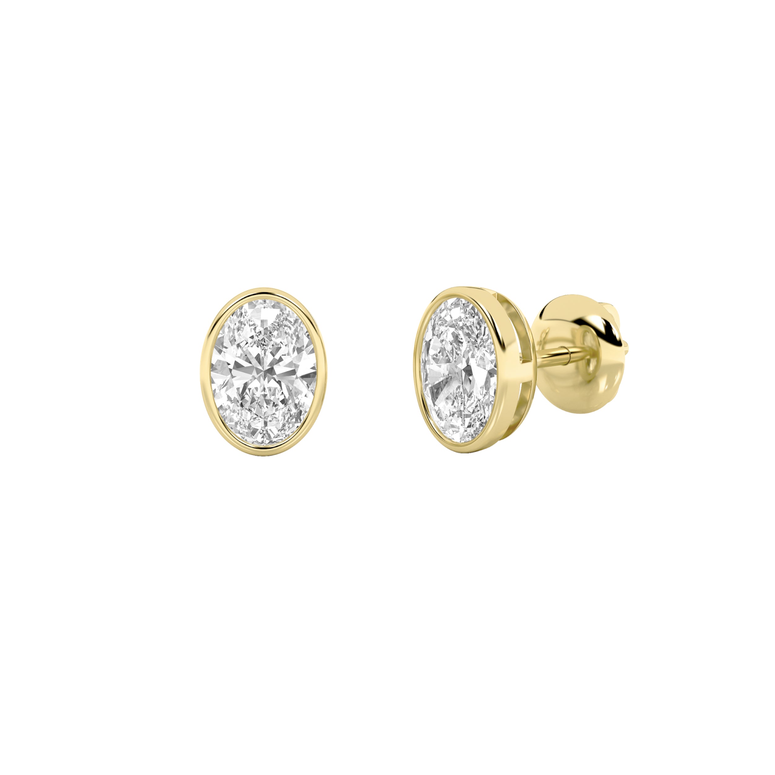 1Cttw Oval Shaped Lab Grown Diamond (F/VS) Bezel Set Stud Earrings in 14K Gold