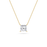 1Cttw Princess Shaped Lab Grown Diamond (F/VS) Solitaire Necklace in 14K Gold