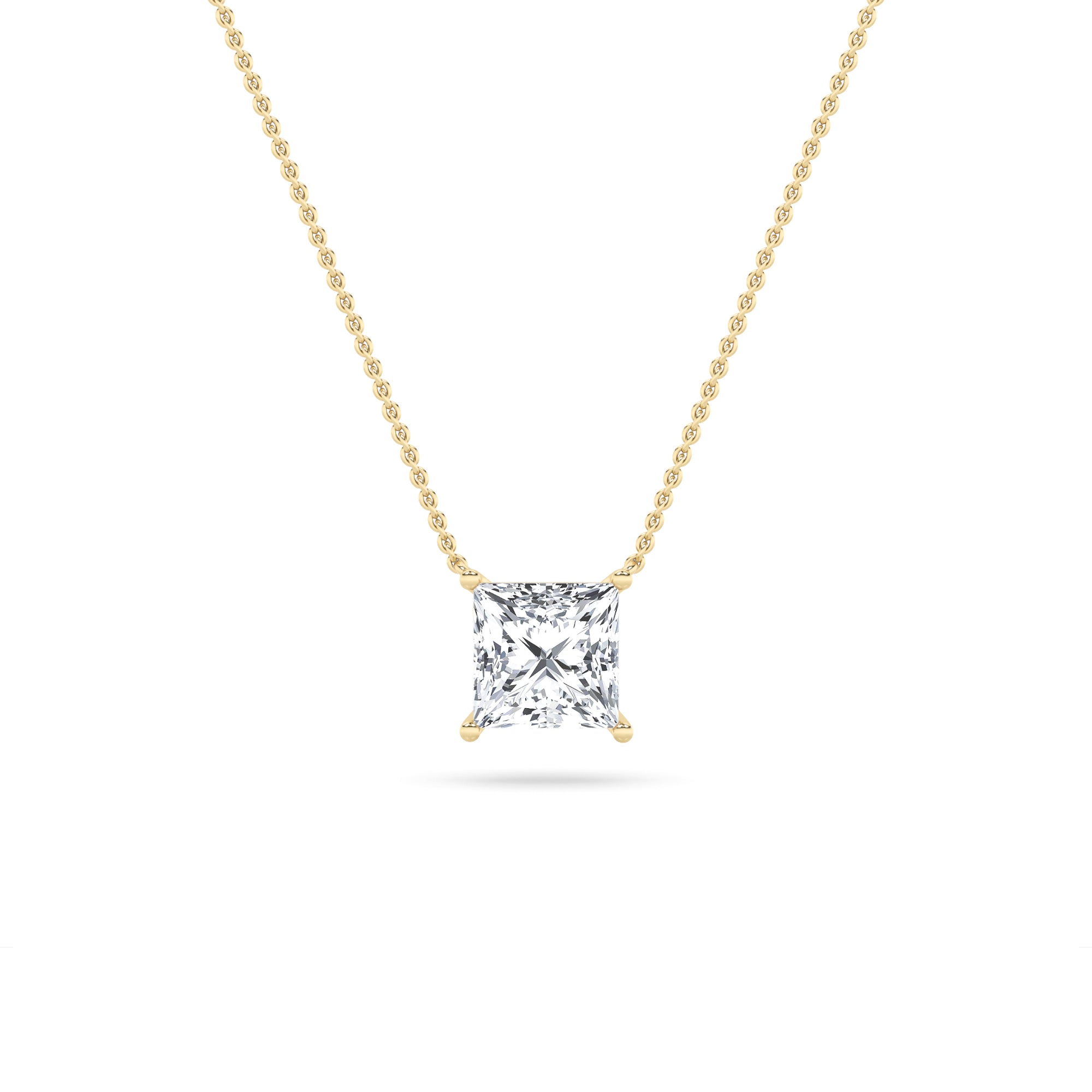 1Cttw Princess Shaped Lab Grown Diamond (F/VS) Solitaire Necklace in 14K Gold