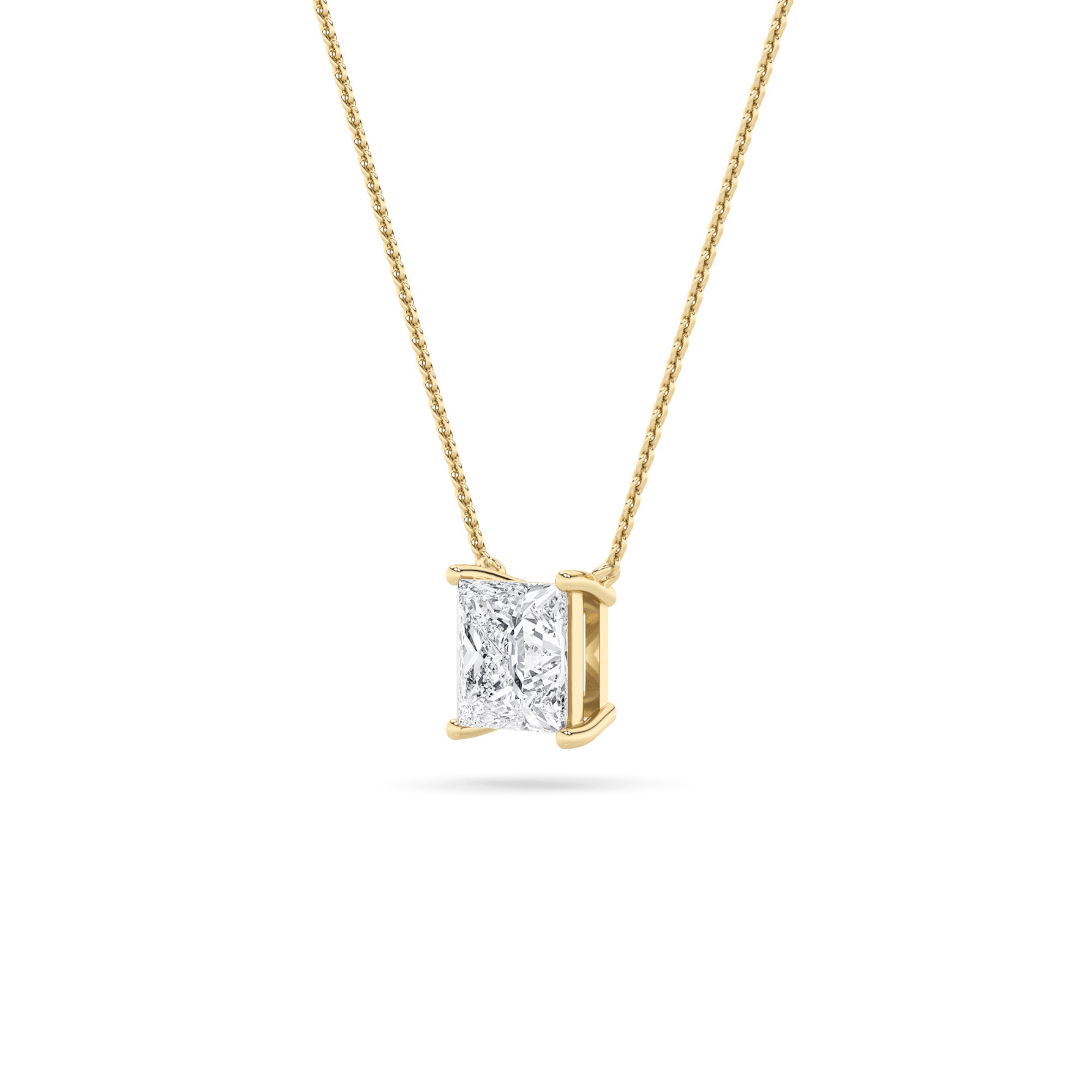 1Cttw Princess Shaped Lab Grown Diamond (F/VS) Solitaire Necklace in 14K Gold