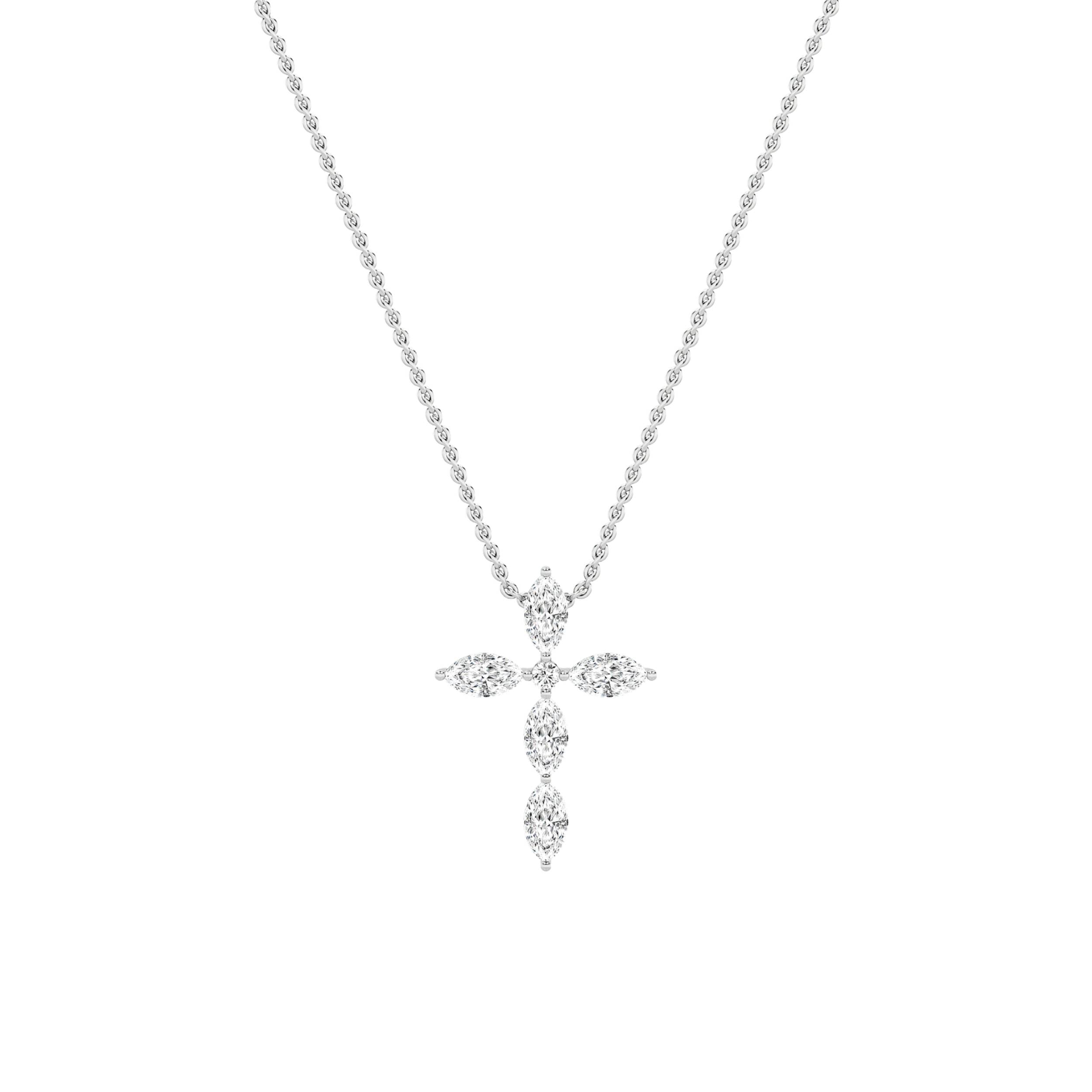 2Cttw Marquise Shaped Lab Grown Diamond (F/VS) Cross Pendant in 14K Gold
