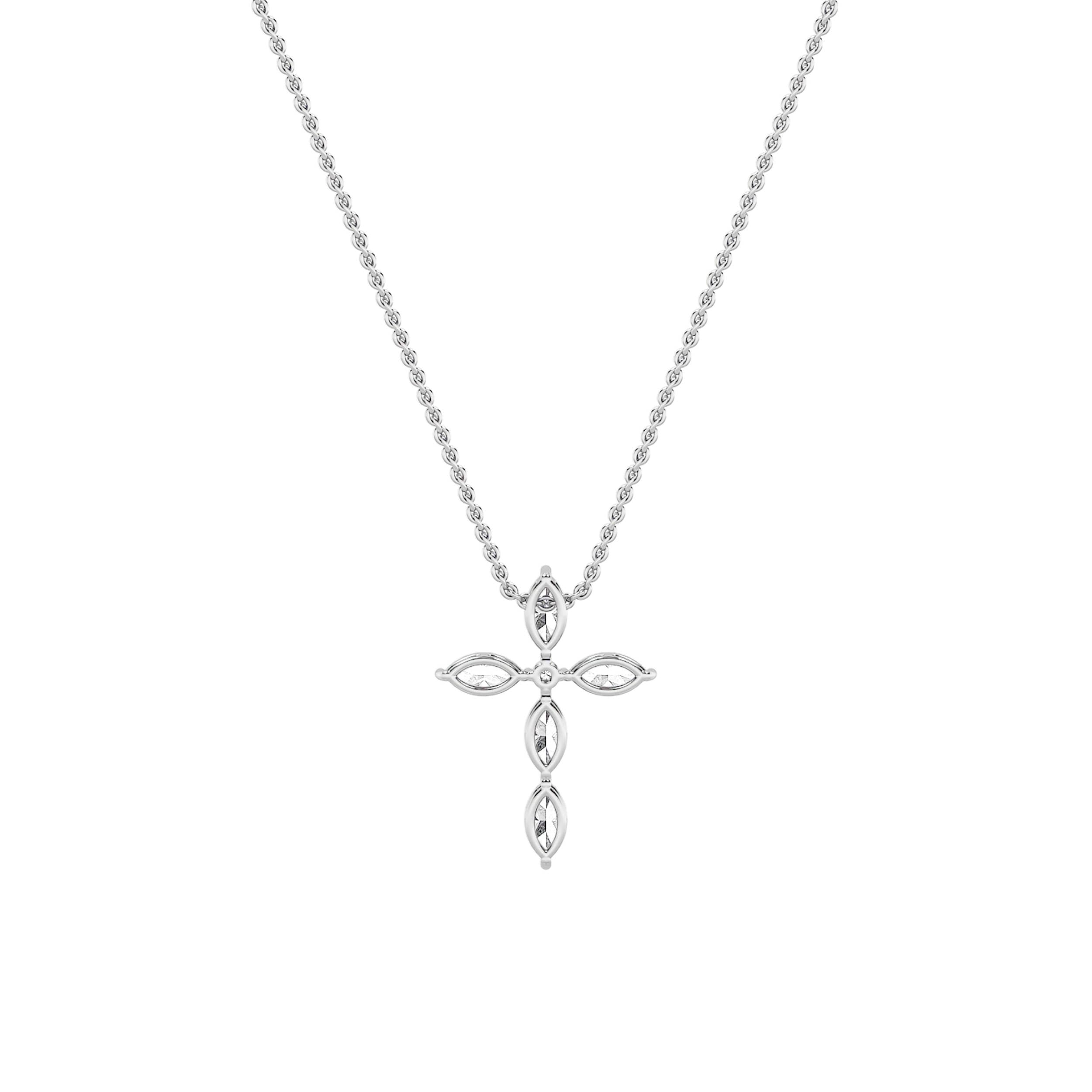 2Cttw Marquise Shaped Lab Grown Diamond (F/VS) Cross Pendant in 14K Gold