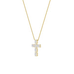 3Cttw Emerald Shaped Lab Grown Diamond (F/VS) Cross Pendant in 14K Gold