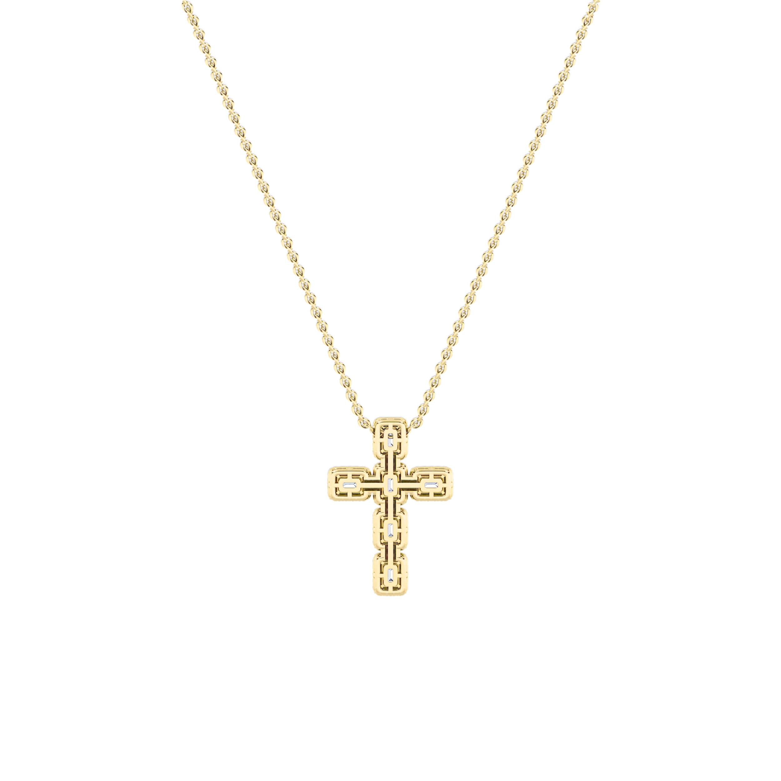 3Cttw Emerald Shaped Lab Grown Diamond (F/VS) Cross Pendant in 14K Gold