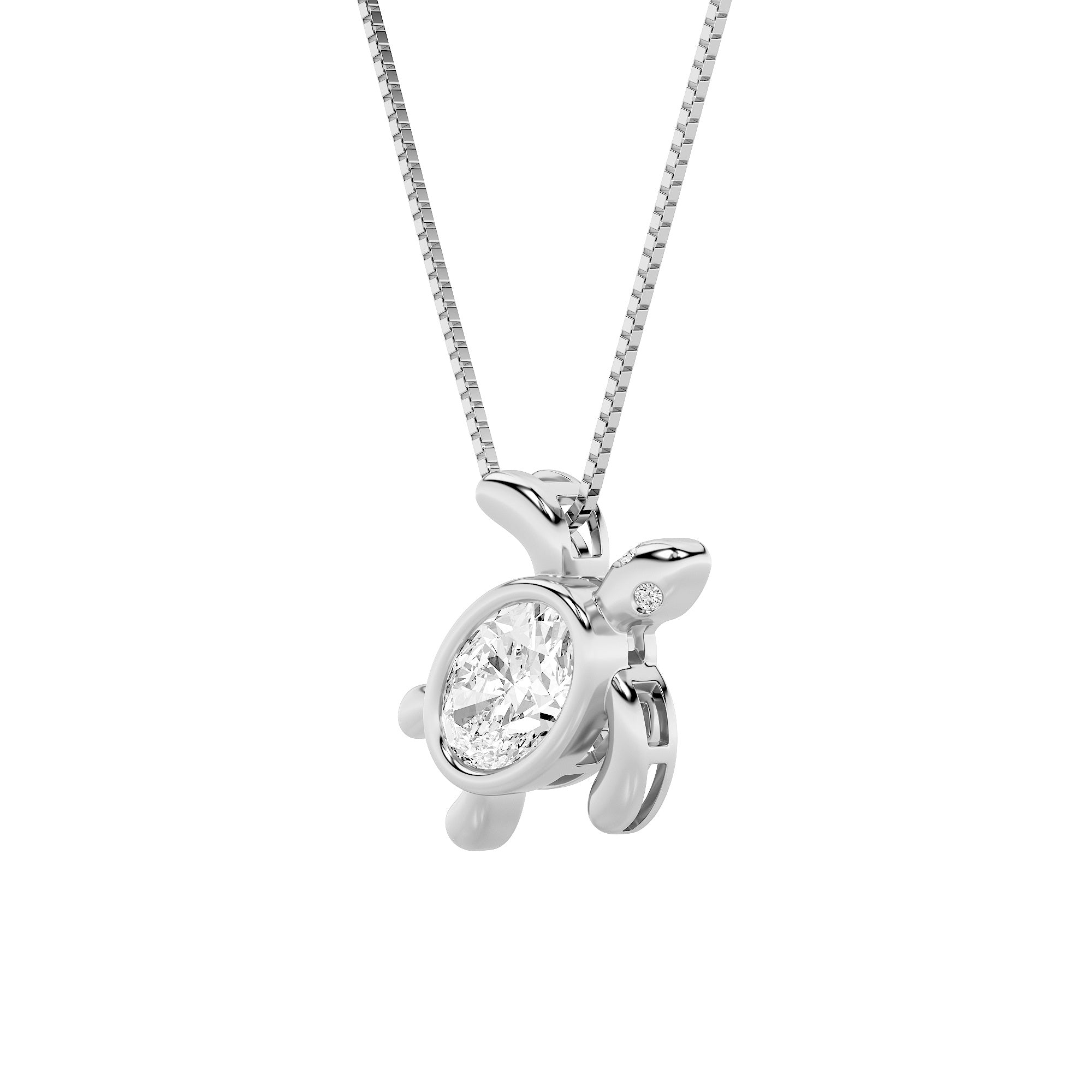 1.5Cttw Oval Shaped Lab Grown Diamond (F/VS) Bezel Set Turtle Pendant in 14K Gold