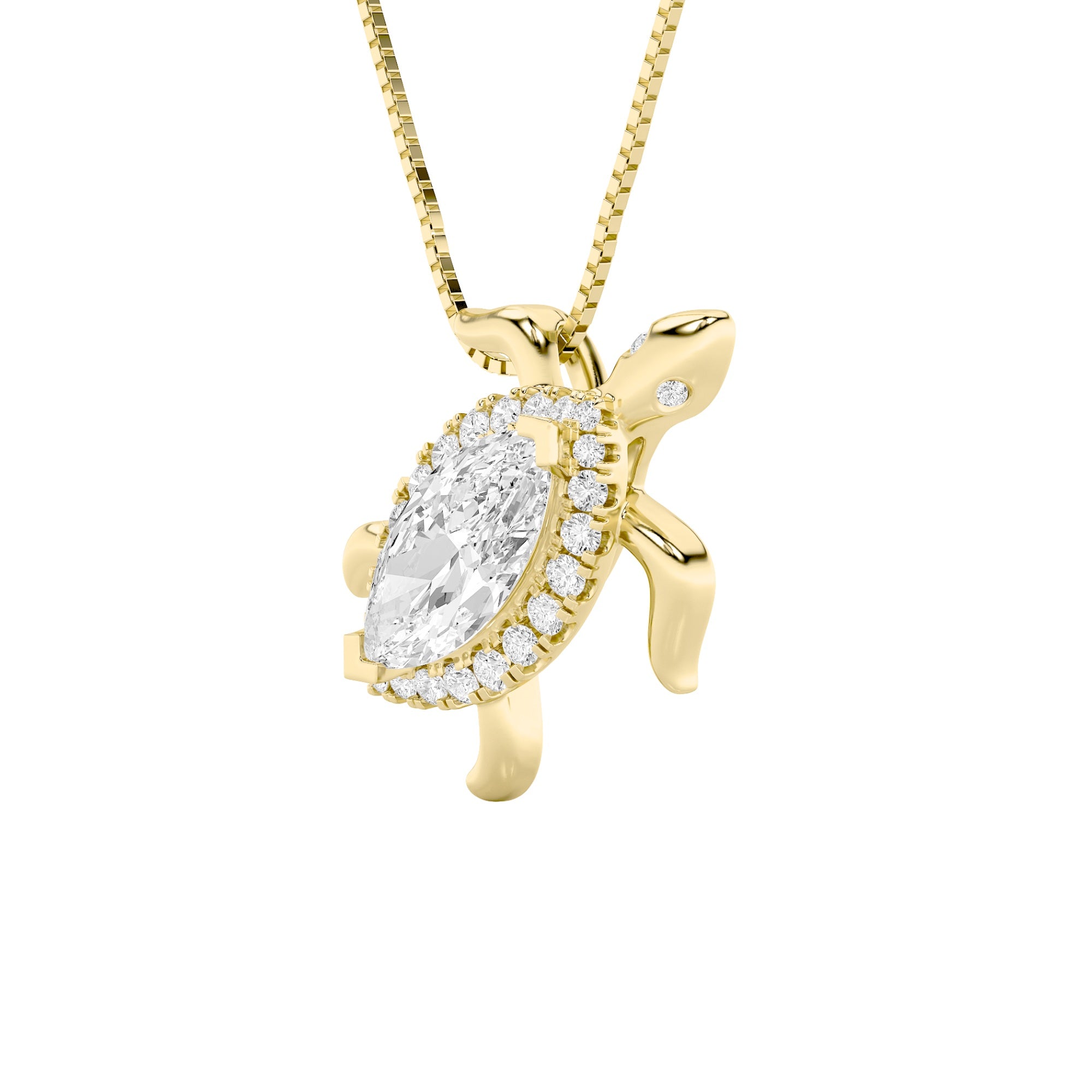 2Cttw Marquise Shaped Lab Grown Diamond (F/VS) Accented Turtle Pendant in 14K Gold
