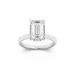 3Cttw Emerald Shaped Lab Grown Diamond (F/VS) Hidden Halo Plain Shank Engagement Ring in 14K Gold
