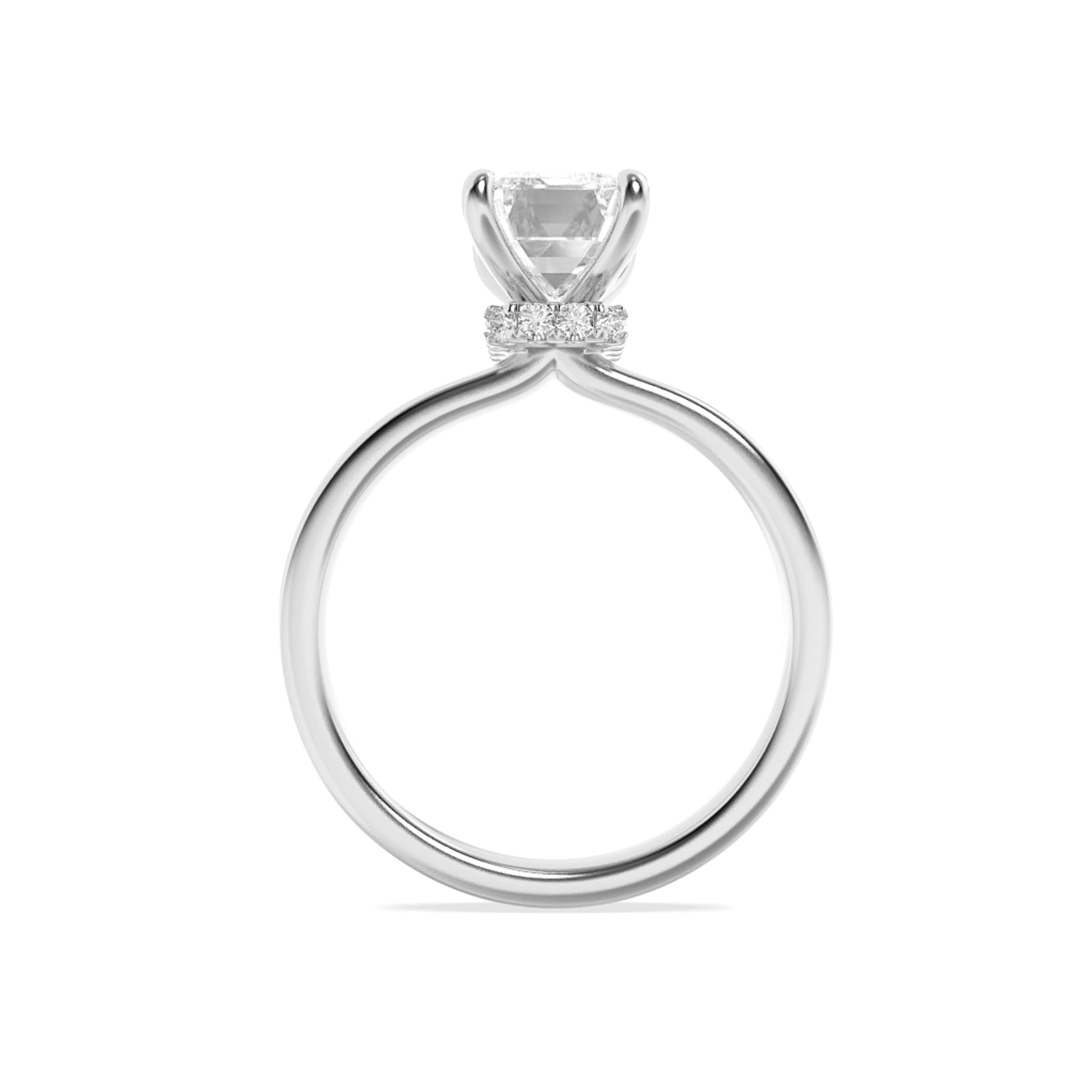 3Cttw Emerald Shaped Lab Grown Diamond (F/VS) Hidden Halo Plain Shank Engagement Ring in 14K Gold