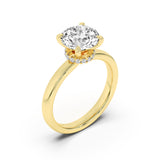 1.5Cttw Round Shaped Lab Grown Diamond (F/VS) Hidden Halo Plain Shank Engagement Ring in 14K Gold