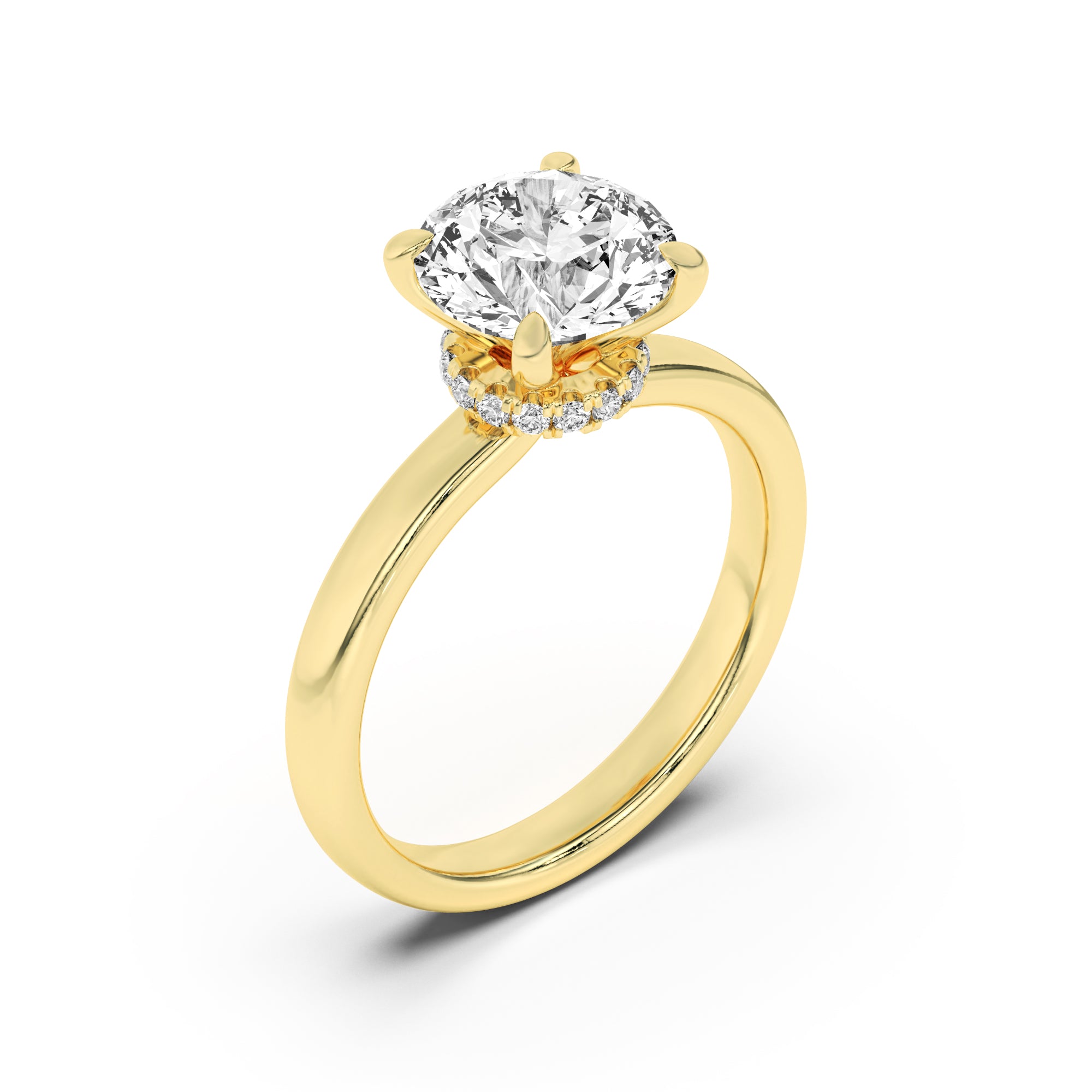 1.5Cttw Round Shaped Lab Grown Diamond (F/VS) Hidden Halo Plain Shank Engagement Ring in 14K Gold
