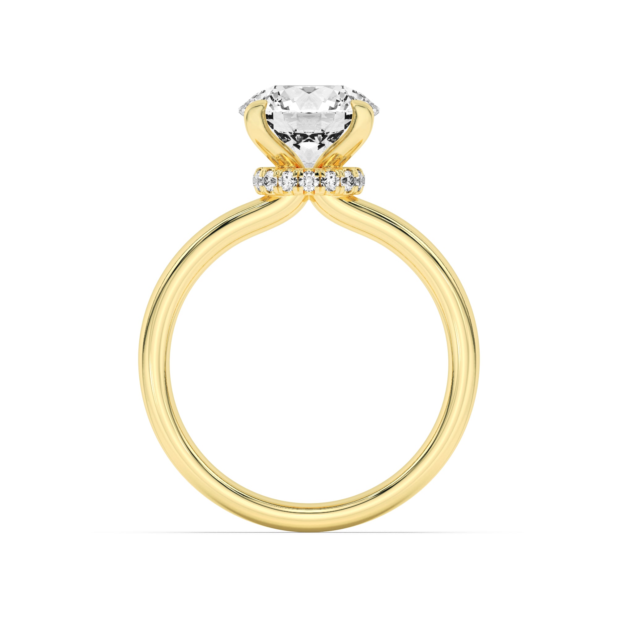 1.5Cttw Round Shaped Lab Grown Diamond (F/VS) Hidden Halo Plain Shank Engagement Ring in 14K Gold