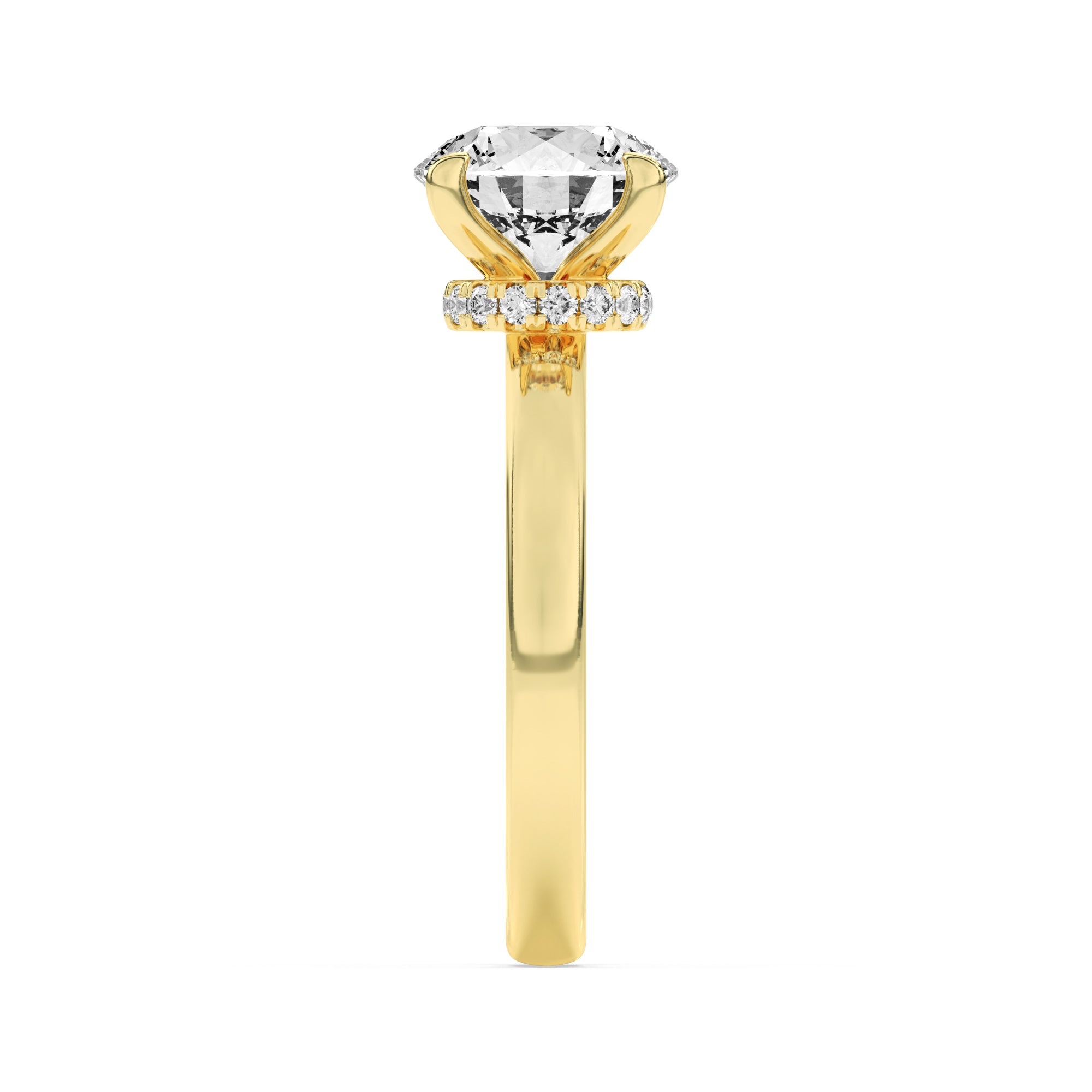 1.5Cttw Round Shaped Lab Grown Diamond (F/VS) Hidden Halo Plain Shank Engagement Ring in 14K Gold