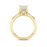 2Cttw Emerald Shaped Lab Grown Diamond (F/VS) Hidden Halo Cathedral Shank Engagement Ring in 14K Gold