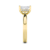 2Cttw Emerald Shaped Lab Grown Diamond (F/VS) Hidden Halo Cathedral Shank Engagement Ring in 14K Gold