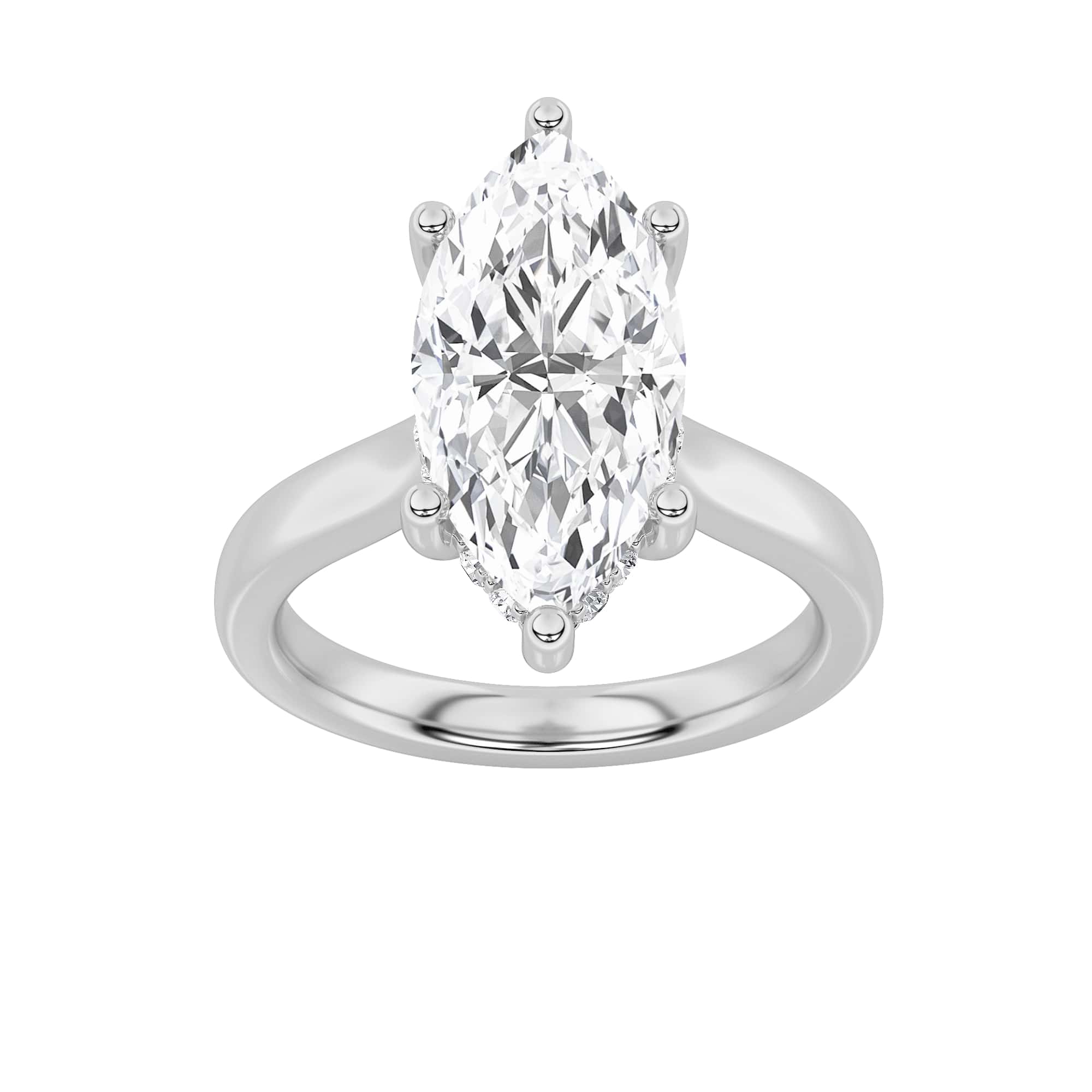 1Cttw Marquise Shaped Lab Grown Diamond (F/VS) Hidden Halo Cathedral Shank Engagement Ring in 14K Gold