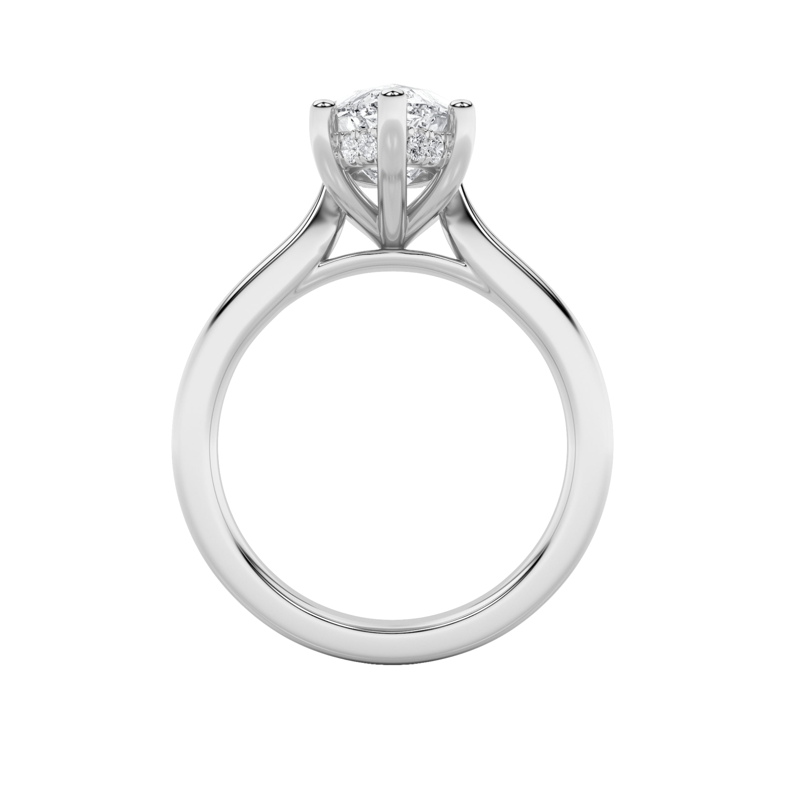 1Cttw Marquise Shaped Lab Grown Diamond (F/VS) Hidden Halo Cathedral Shank Engagement Ring in 14K Gold