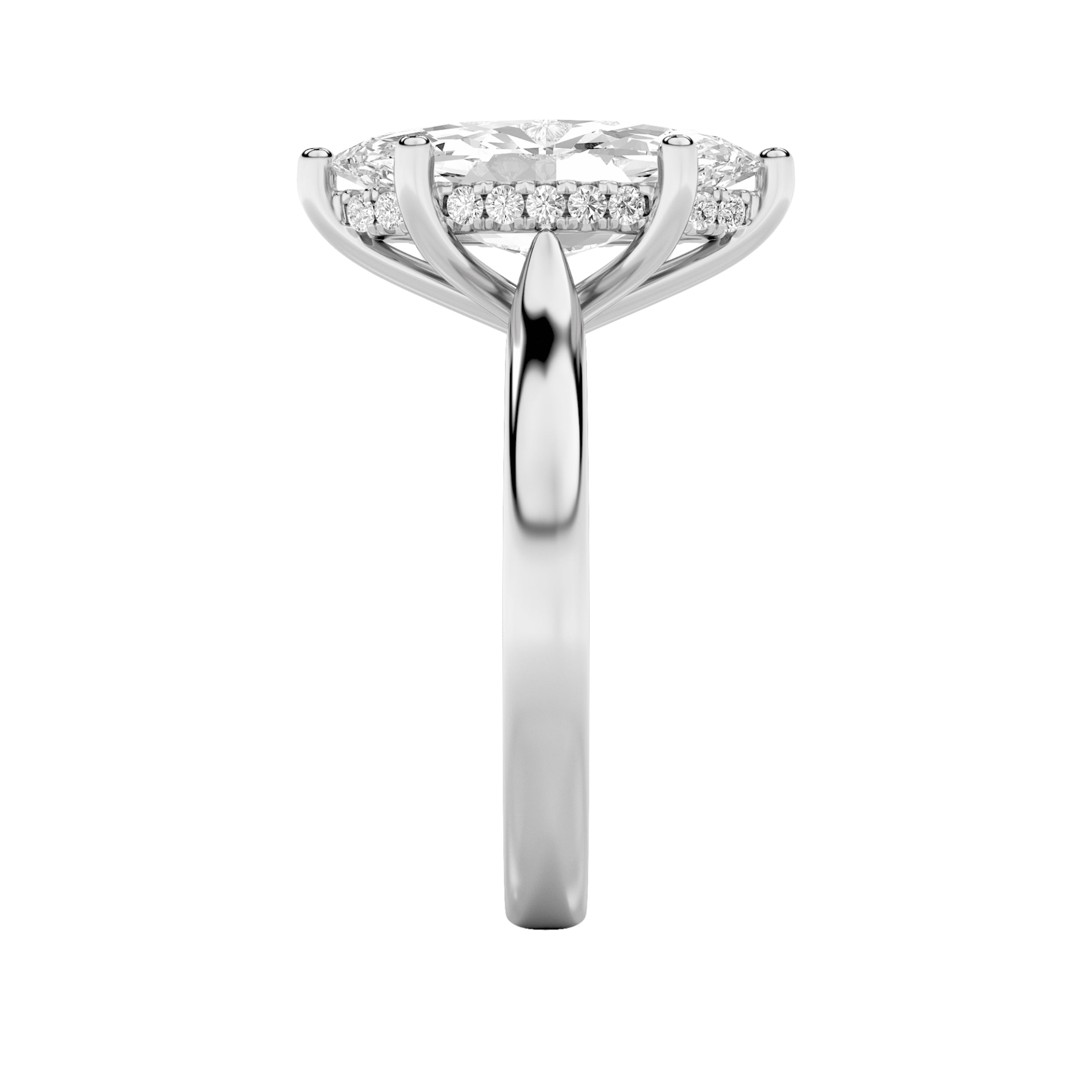 1Cttw Marquise Shaped Lab Grown Diamond (F/VS) Hidden Halo Cathedral Shank Engagement Ring in 14K Gold
