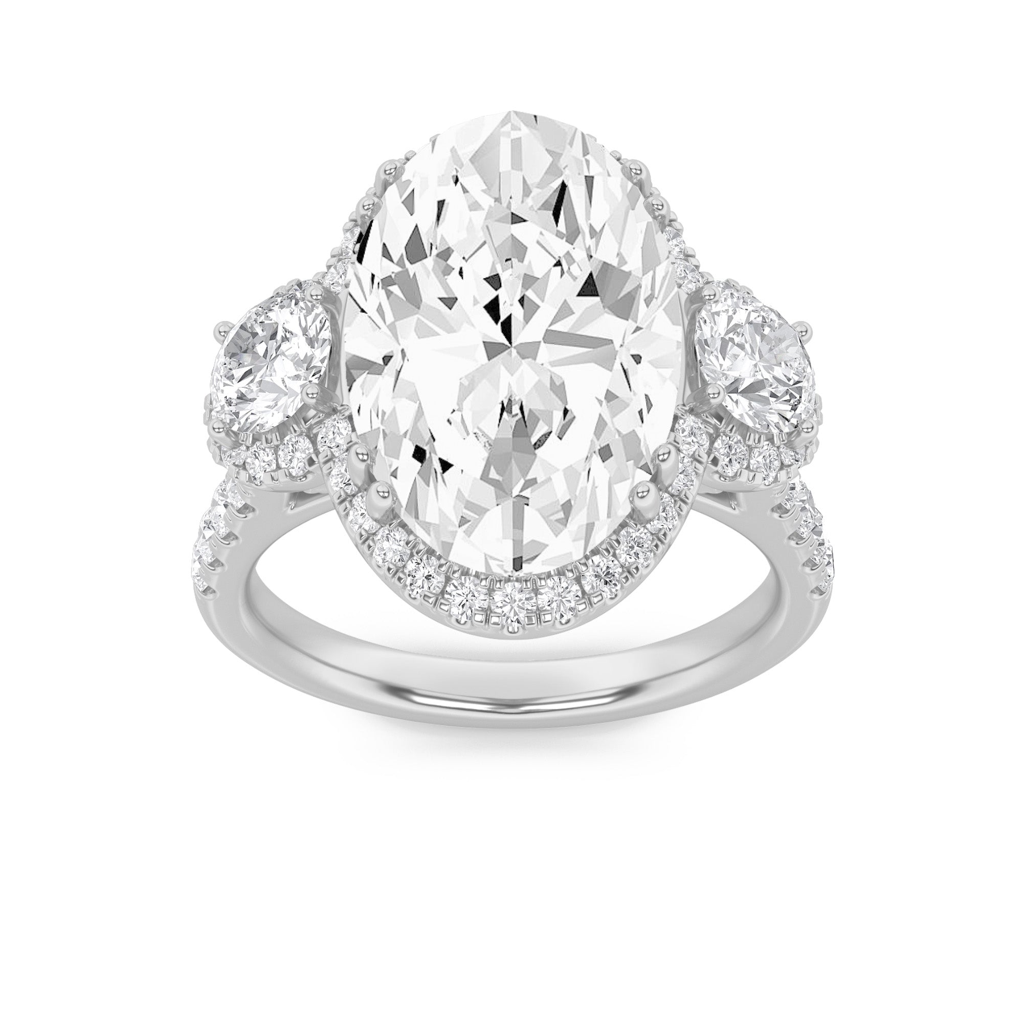 7.5Cttw Oval Shaped Lab Grown Diamond (F/VS) Bold Statement Accented  Ring in 14K Gold