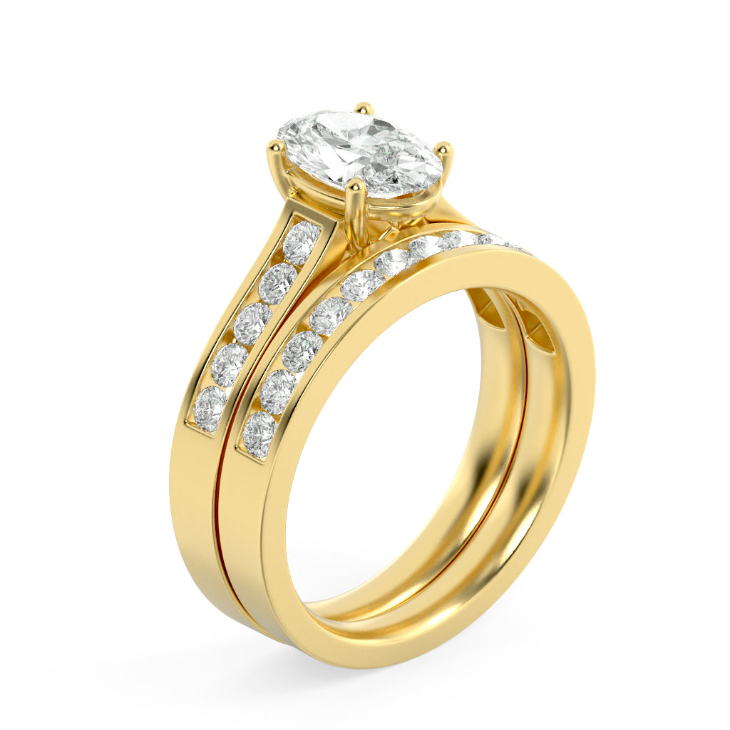 2Cttw Oval Shaped Lab Grown Diamond (F/VS) Channel Set Bridal Engagement Ring in 14K Gold