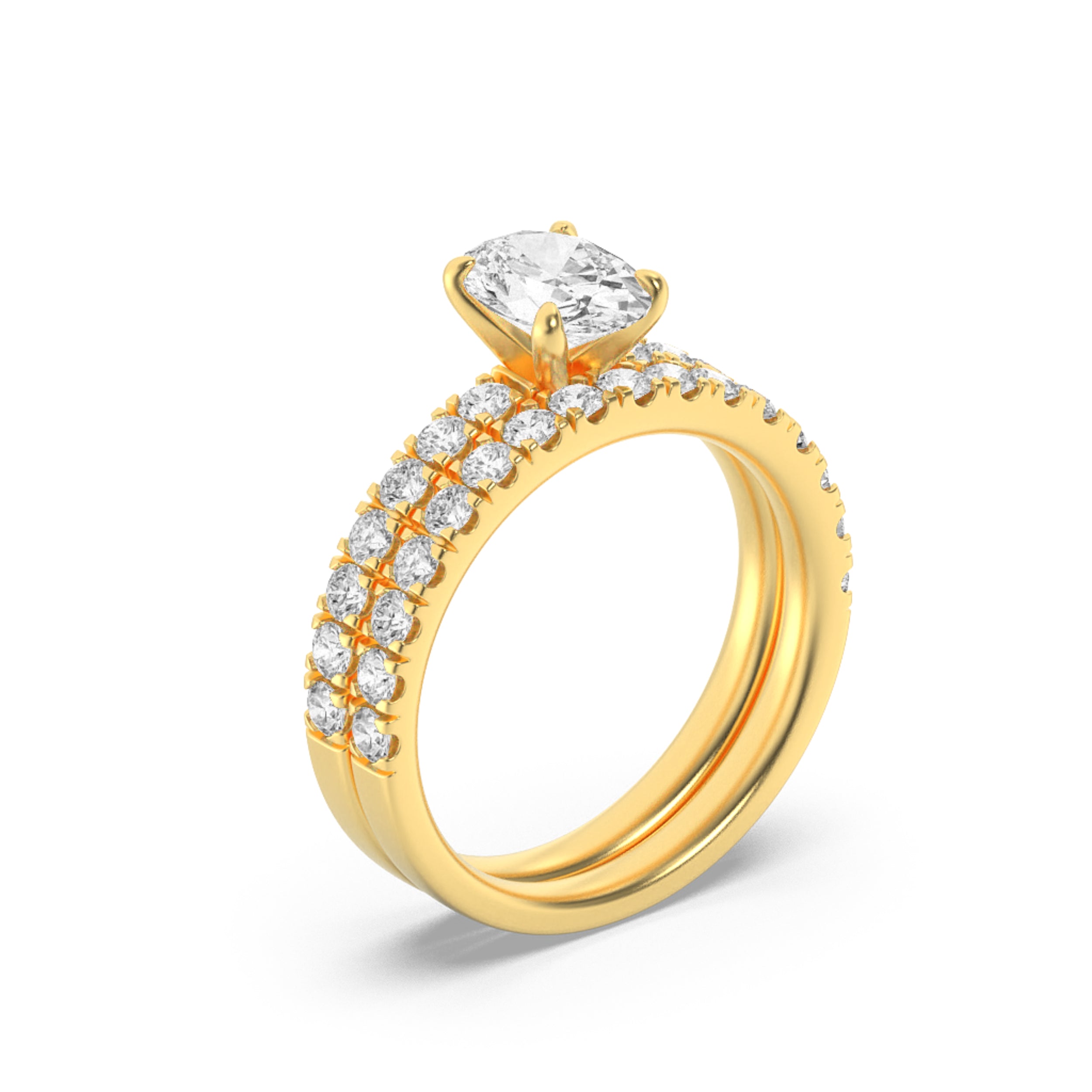2Cttw Oval Shaped Lab Grown Diamond (F/VS) Classic Accented  Set With Band and Engagement Ring in 14K Gold