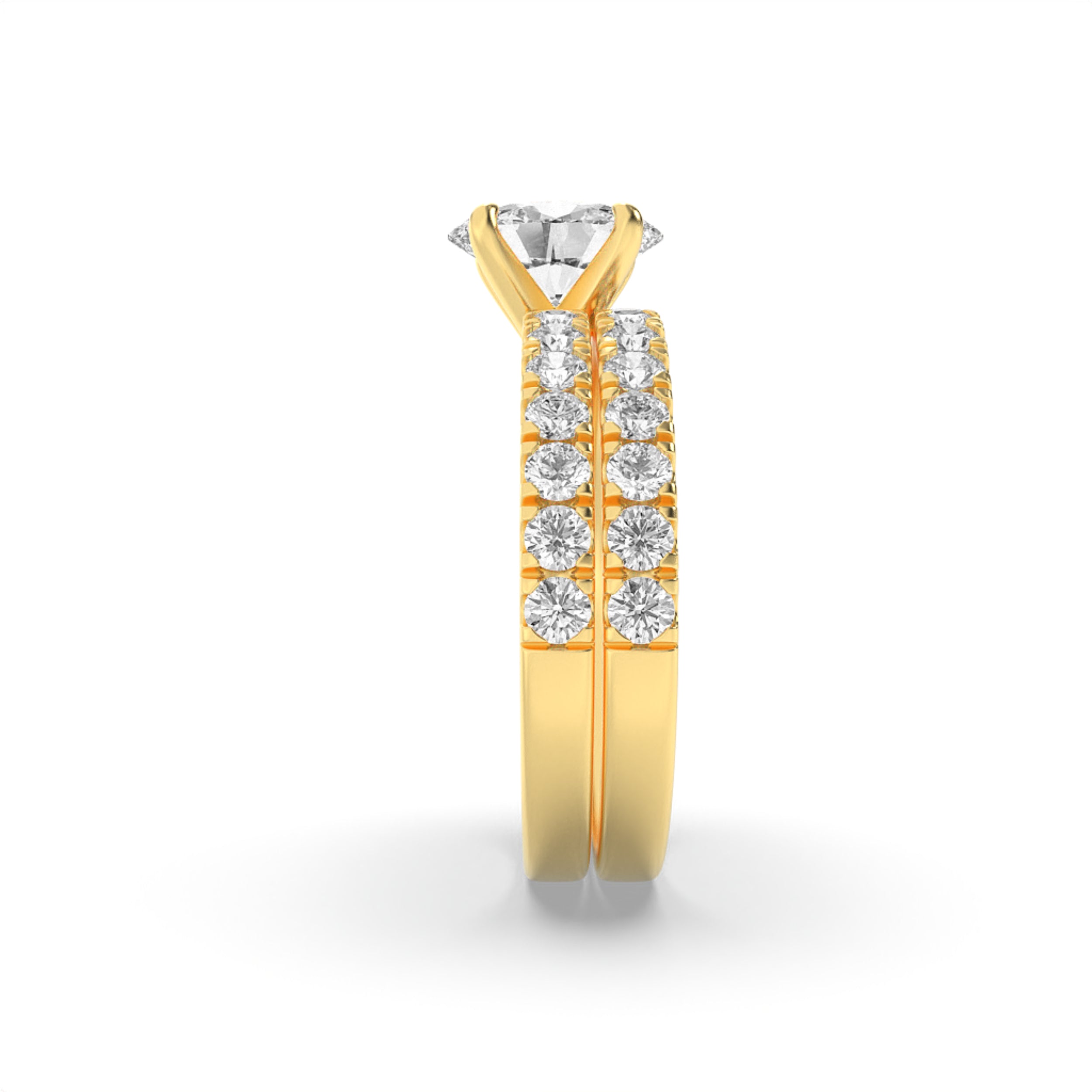 2Cttw Oval Shaped Lab Grown Diamond (F/VS) Classic Accented  Set With Band and Engagement Ring in 14K Gold