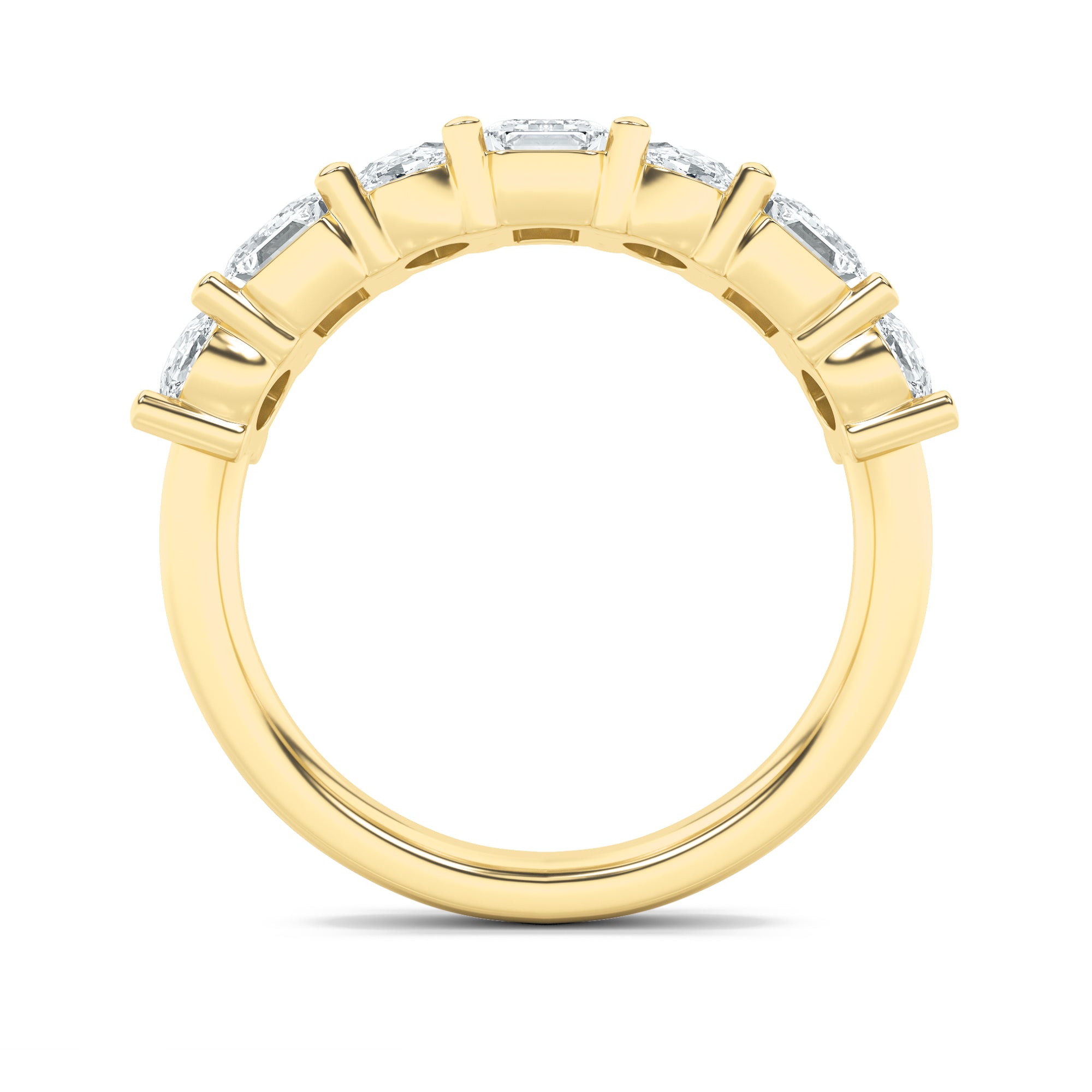 3Cttw Emerald Shaped Lab Grown Diamond (F/VS) Seven Stone Band Ring in 14K Gold