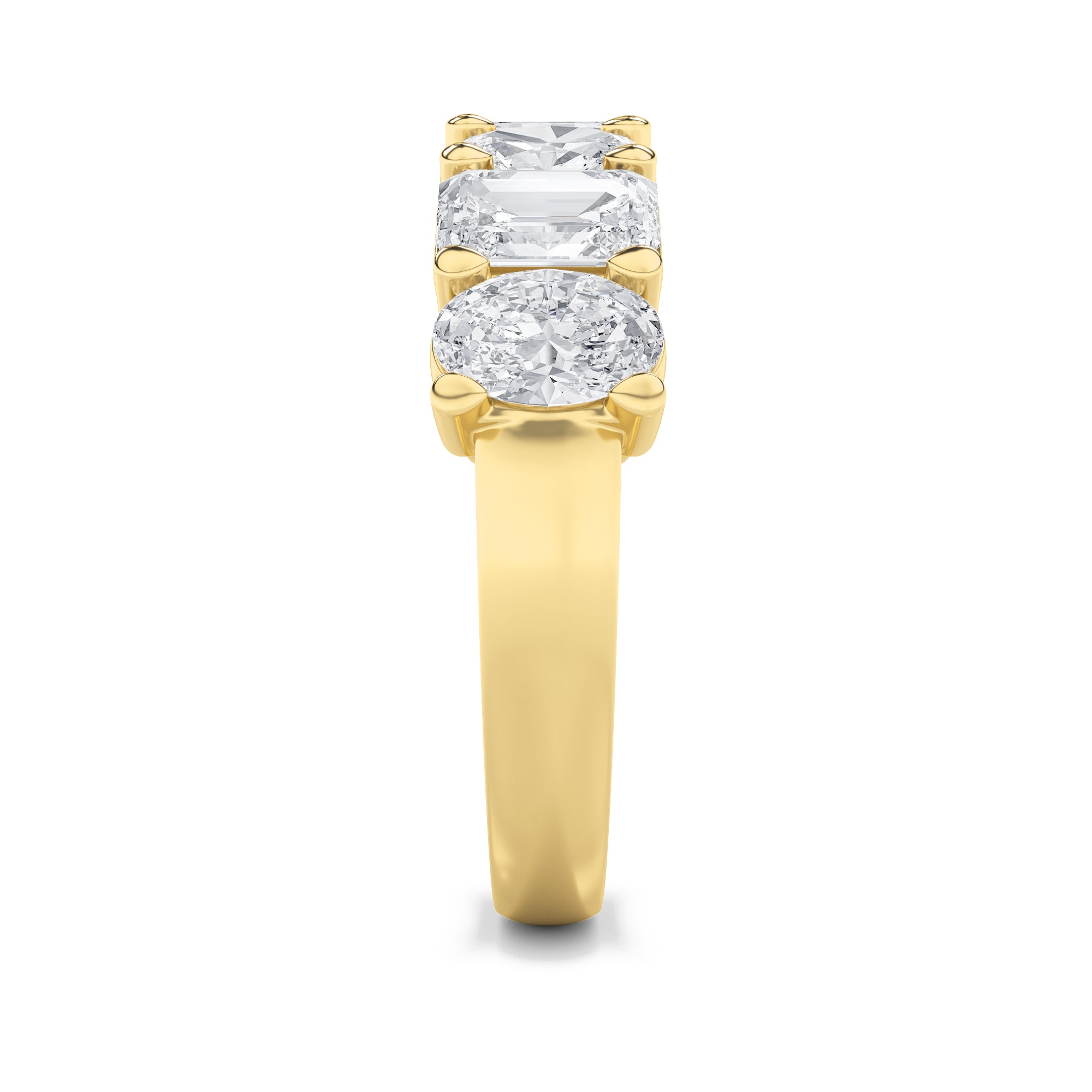 3Cttw Emerald Shaped Lab Grown Diamond (F/VS) Seven Stone Band Ring in 14K Gold