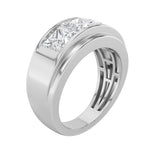 3Cttw Princess Shaped Lab Grown Diamond (F/VS) Three Stone Channel Set Mens Ring in 14K Gold