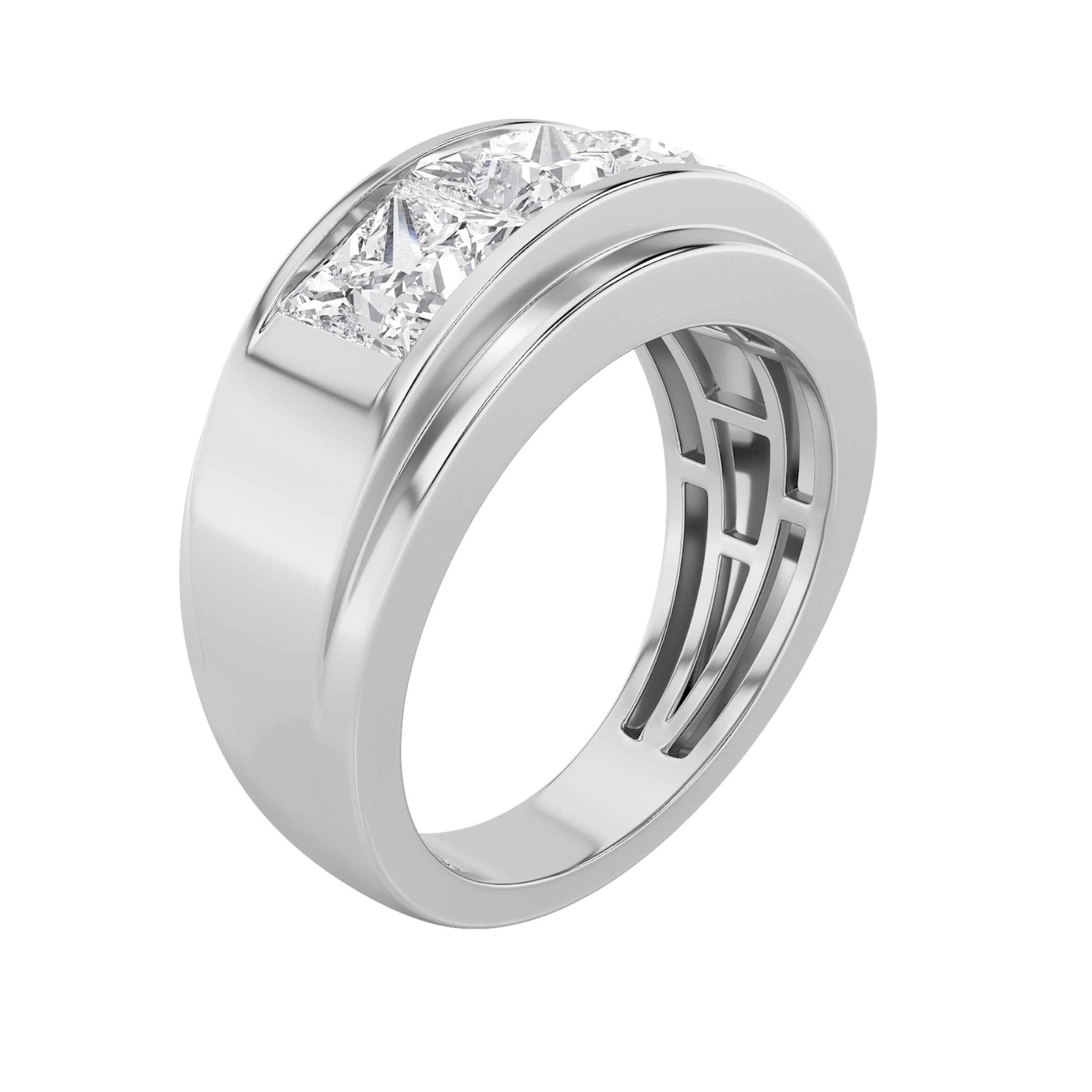 3Cttw Princess Shaped Lab Grown Diamond (F/VS) Three Stone Channel Set Mens Ring in 14K Gold